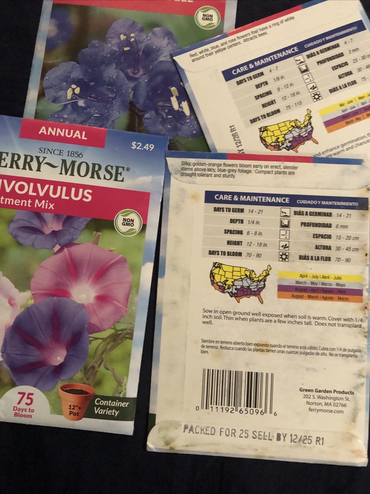 4 packs FERRY-MORSE ￼Flowers￼ Seeds – CA Bluebell, 2 Convolvulus, CA Poppy 2026