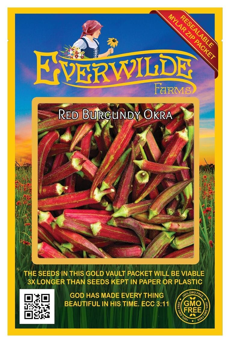 100 Red Burgundy Okra Seeds – Everwilde Farms Mylar Seed Packet