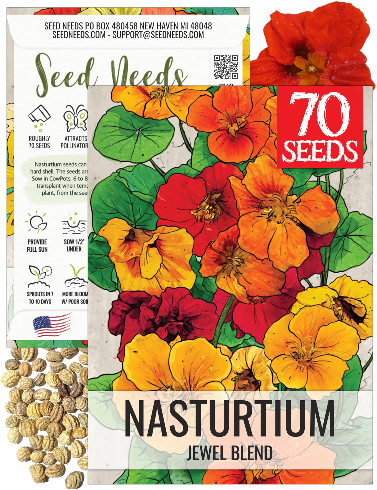 Nasturtium Seeds for Planting Jewel Blend – Heirloom Untreated & Open Pollina…