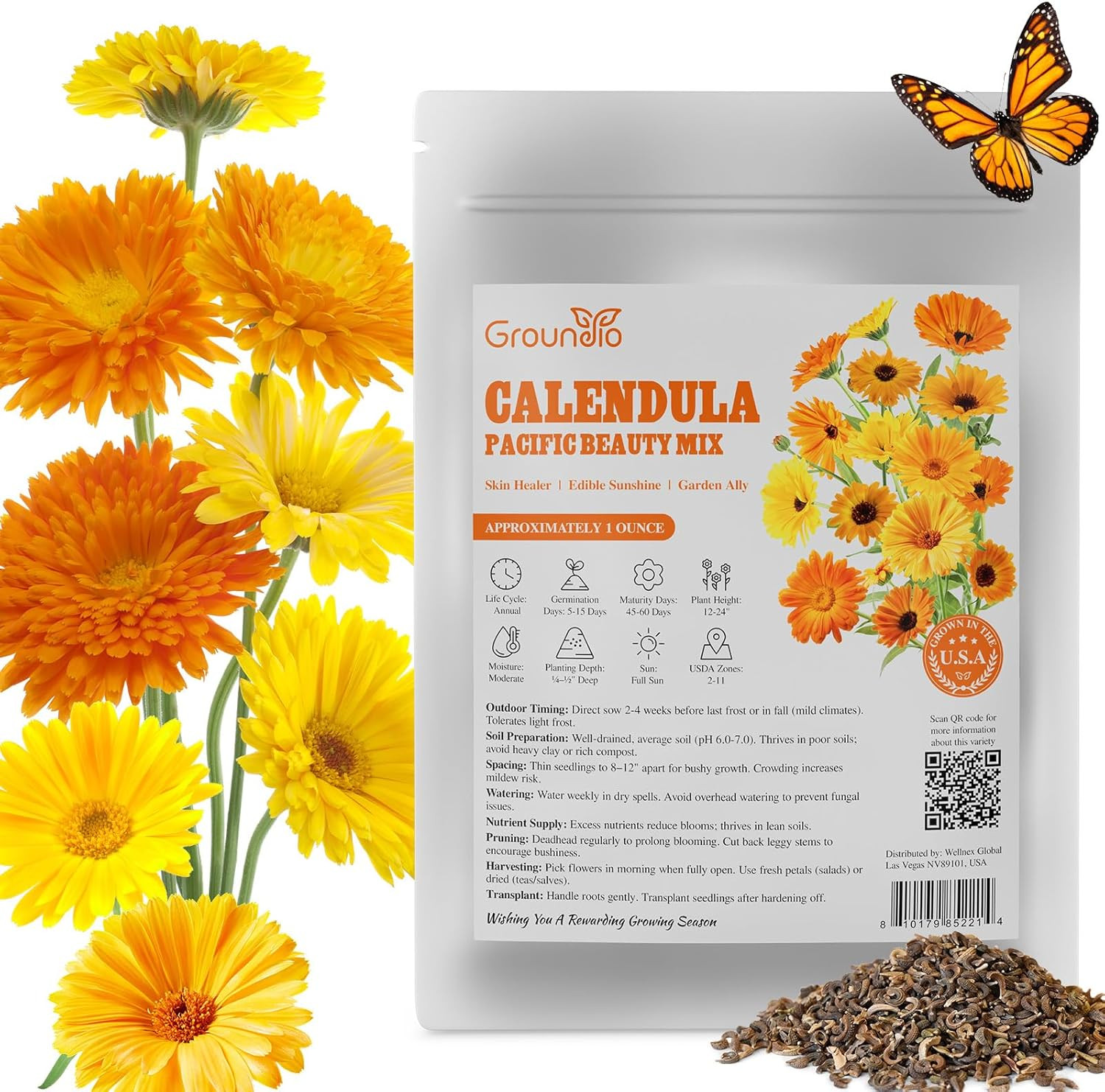 Calendula Seeds Pacific Beauty Mix, 3000+ Calendula Officinalis Seeds, Open Poll
