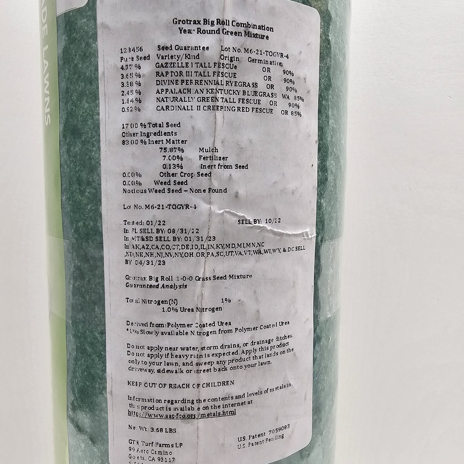 Grotrax Biodegradable Grass Seed Mat Year Round Full Sun Green 100 Sq Ft Roll
