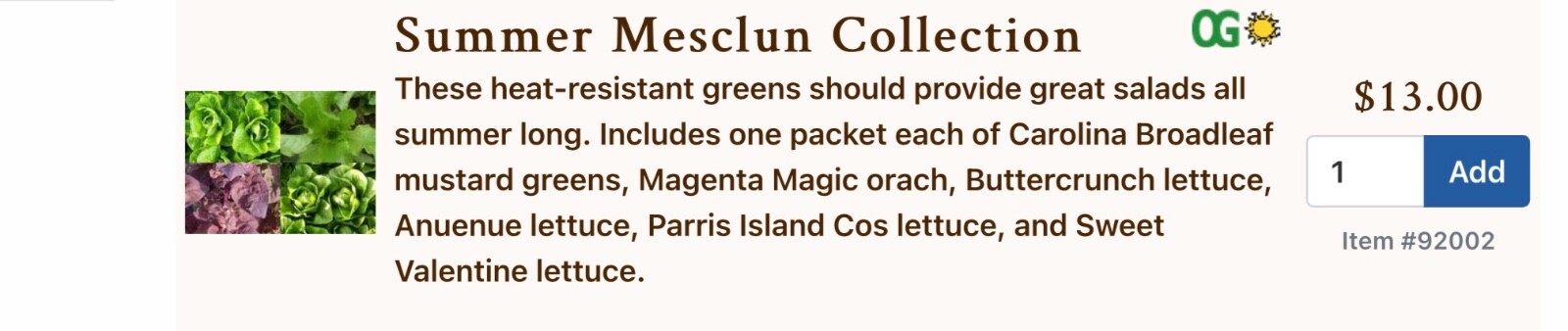 Southern Exposure Seed Exchange FALL & SUMMER Mesclun Collections Lot of 2
