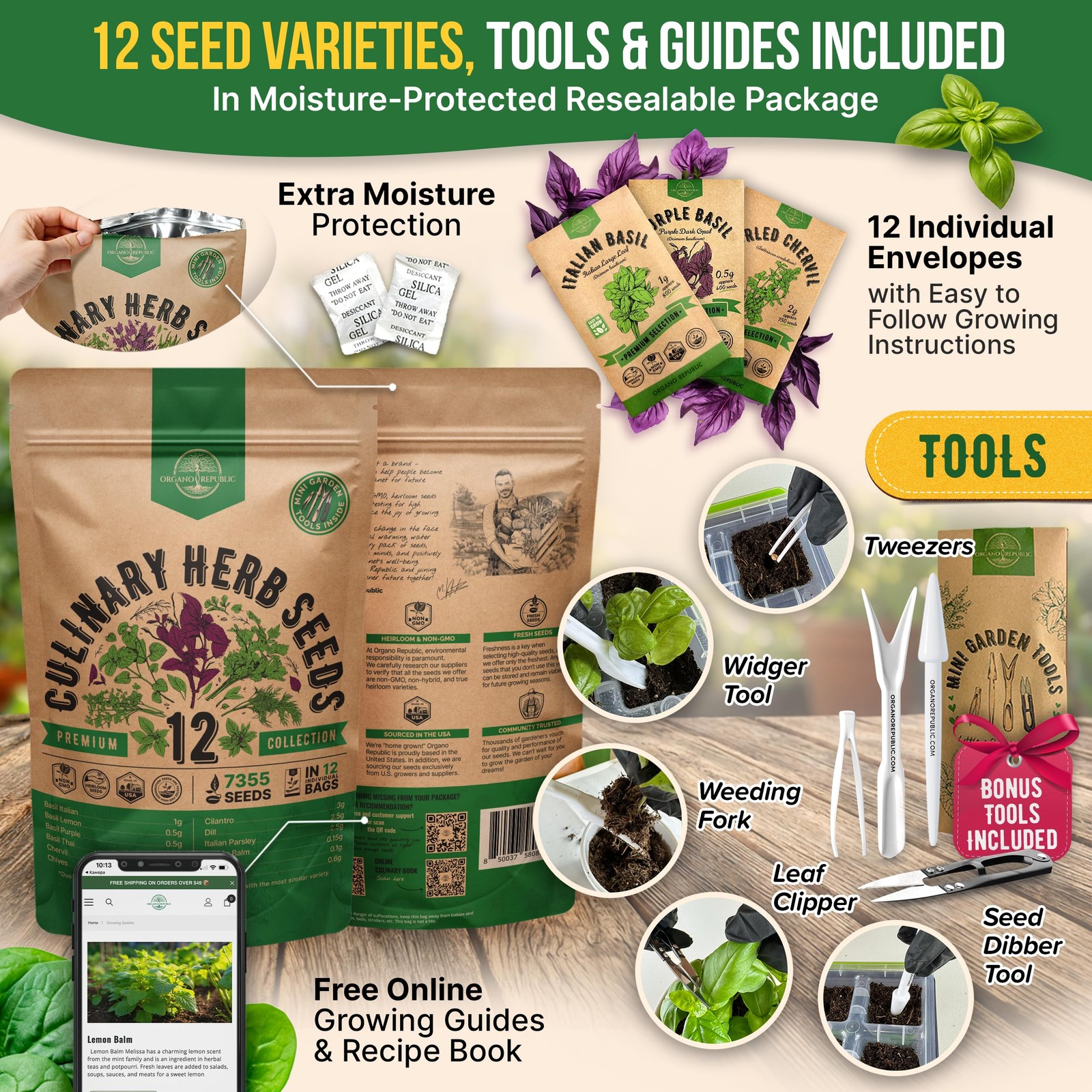 Culinary Herb Seeds Variety Pack 12 Types Non GMO Heirloom Outdoor Indoor Home G