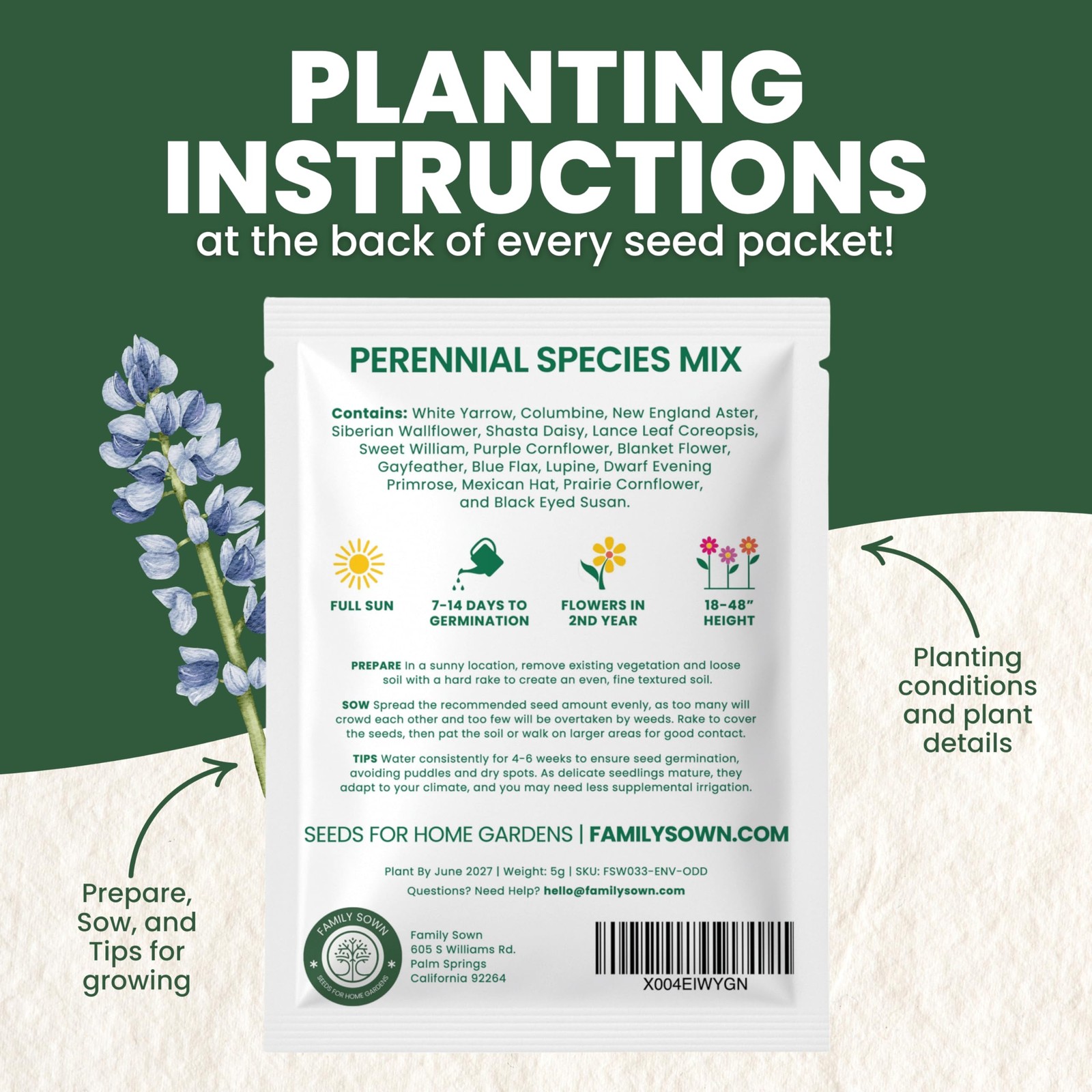 Perennial Species Mix Large 5g Envelope Wildflower Seeds Planting