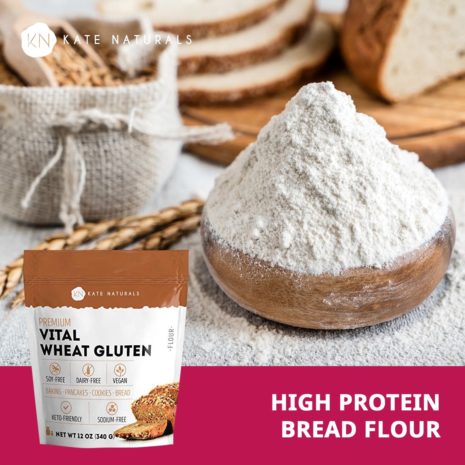 Kate Naturals Vital Wheat Gluten for Bread Making, 12 Ounce (Pack of 1)