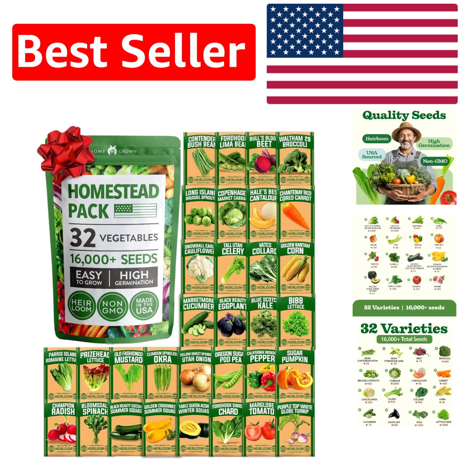 Gift-Ready Heirloom Seed Collection – 32 Non-GMO Garden Varieties for All Levels