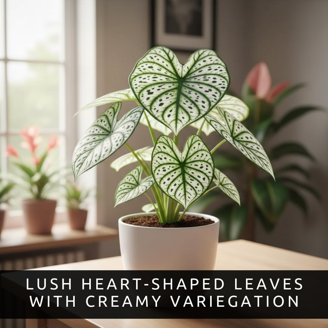 Vibrant Green and White Caladium Bulbs – Perfect Gift for Plant Lovers (6 Bulbs)