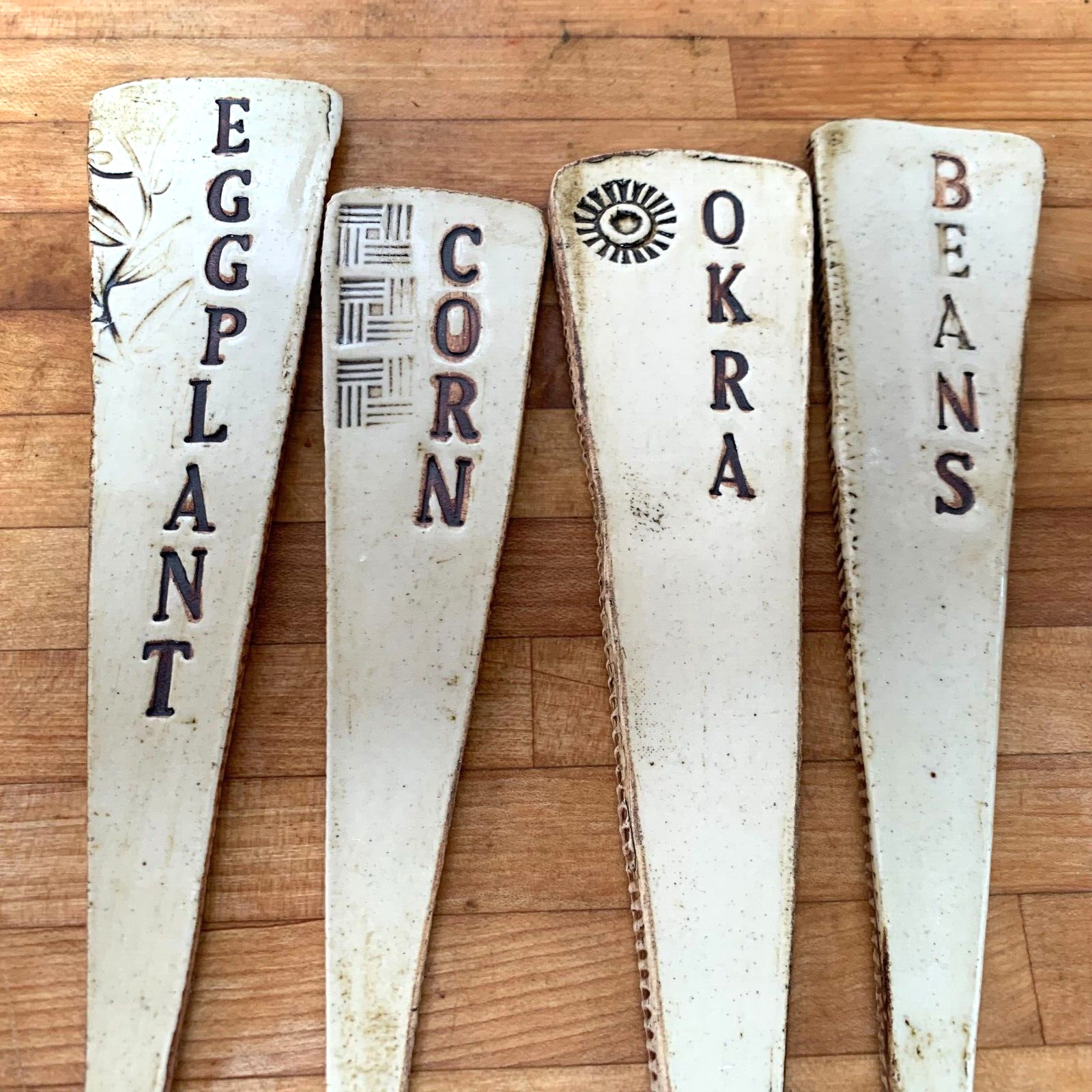 Vegetable Pottery Stakes Okra Potato Bean Pea Corn Tarragon Eggplant Coriander