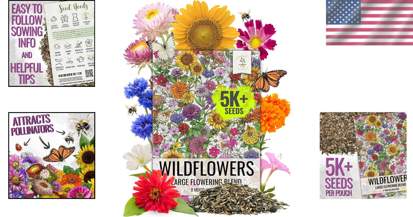 Colorful Wildflower Seed Collection – Attract Pollinators | 1 Oz Heirloom Seeds