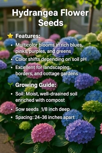 35 Mixed Color Hydrangea Seeds – Blue, Pink & Purple Blooming Flower Seeds for