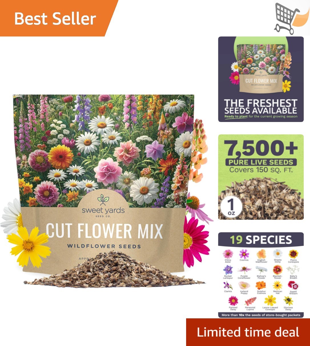 Cut Flower Garden Seeds 1 Ounce Pack Bright Colors Perennials Annuals