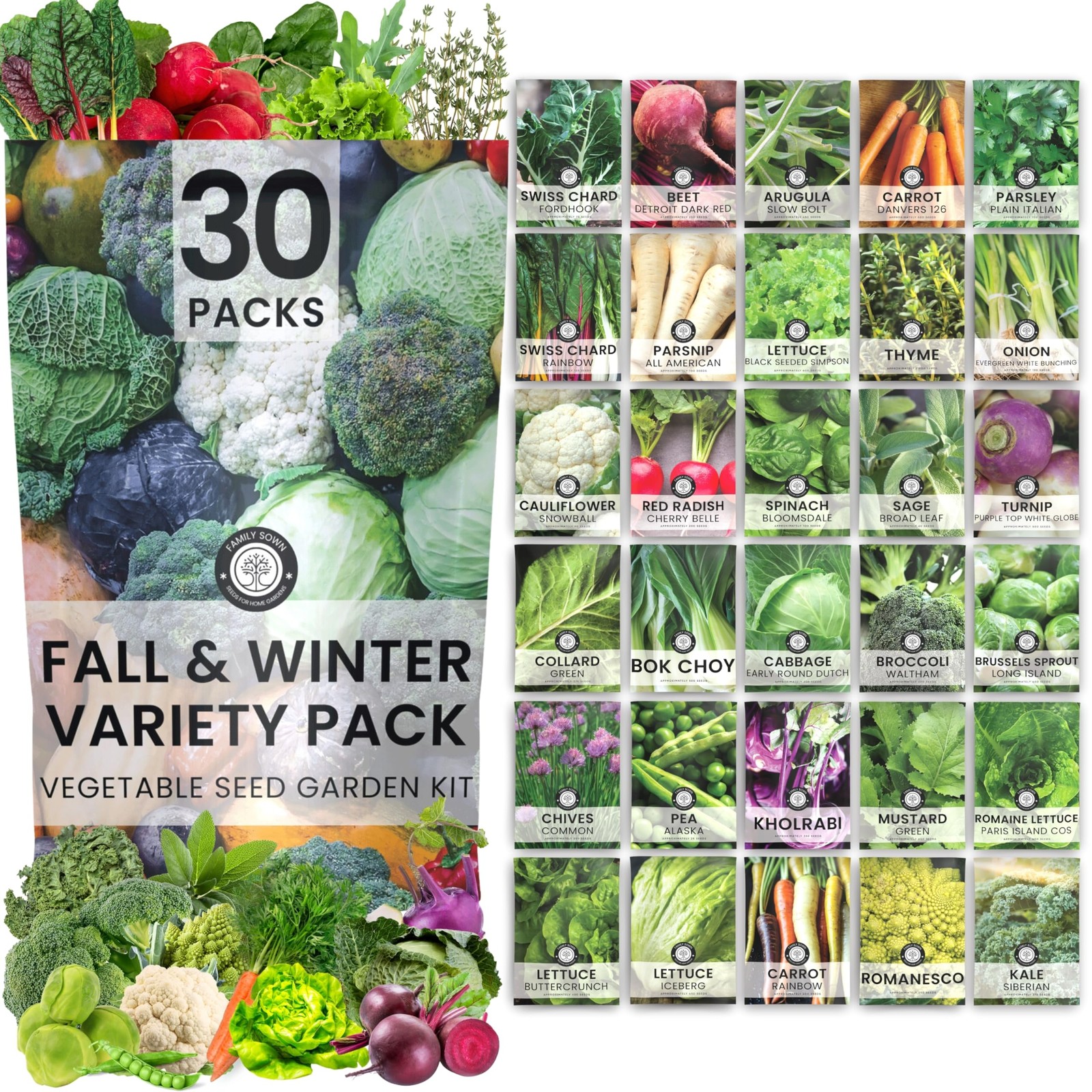 Fall & Winter Seed Variety Pack | 30 Invidiual Packs | 2026 Season | Non-GMO …