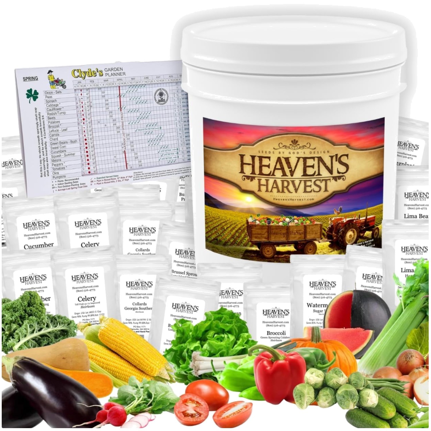 Over 25,000 Heirloom Vegetable Seeds – 10- Survival Kit with Bonus Planner