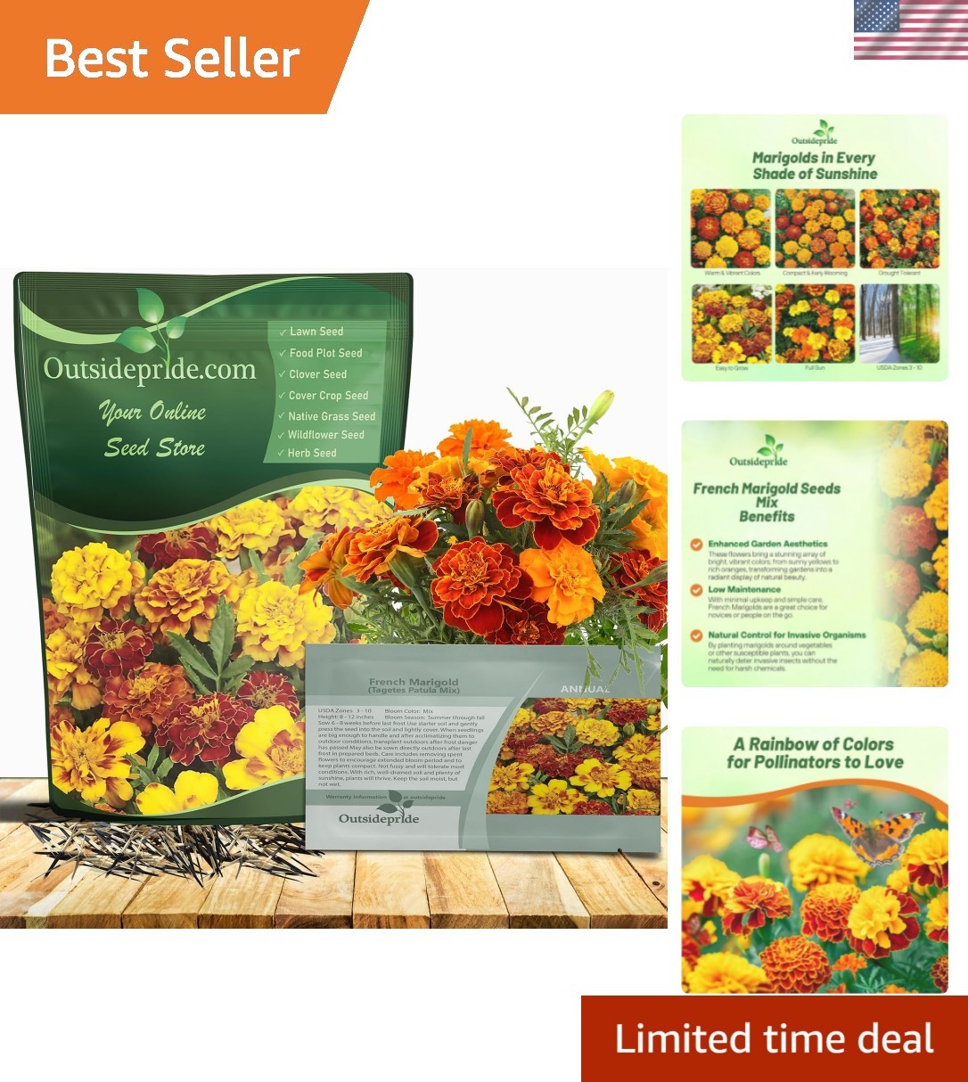 Heat Tolerant French Marigold Seeds Mix – 1000 Count for Low Maintenance Gardens