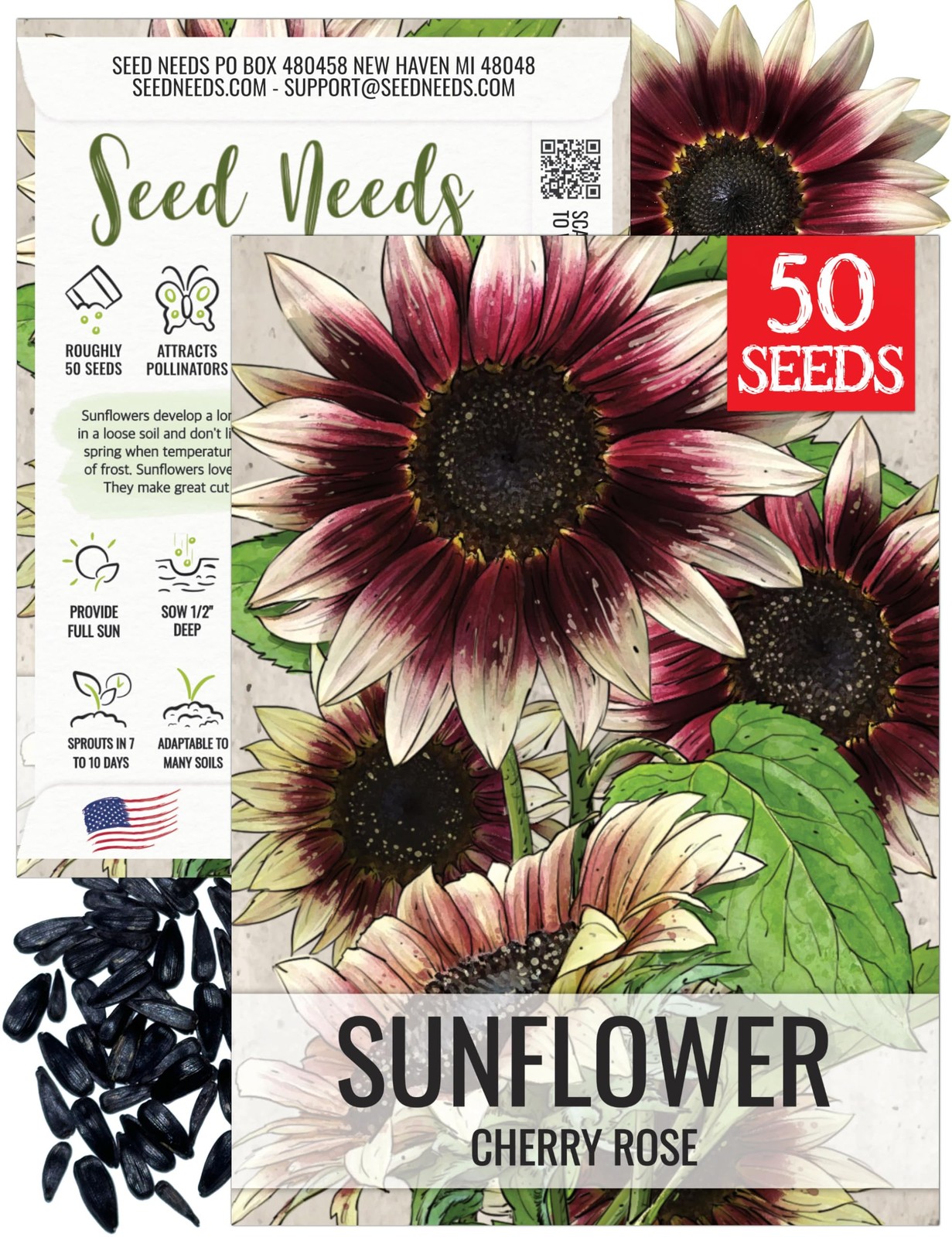 Cherry Rose Sunflower Seeds for Planting Bi-Color Sunflowers – Hybrid Flowers…