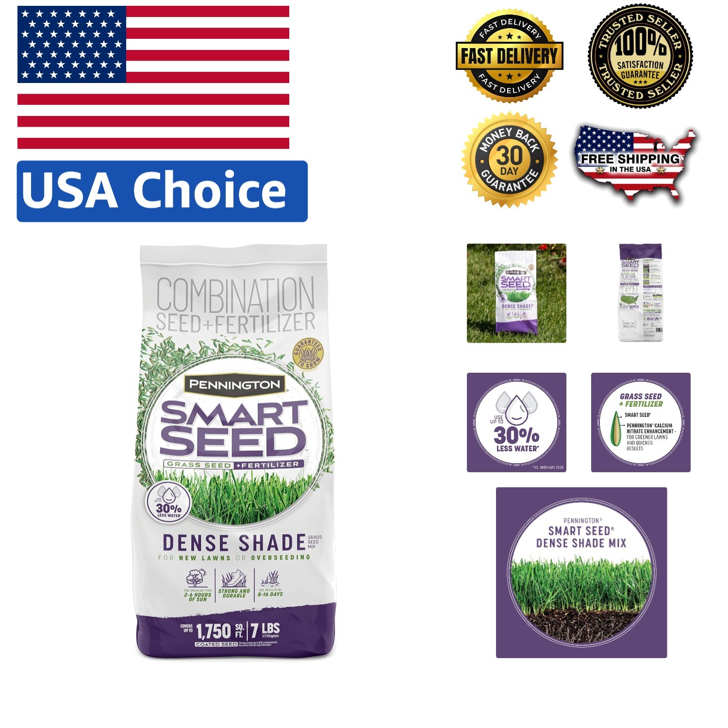 7 lb Smart Seed for Dense Shade – Disease and Traffic Resistant Grass Mix