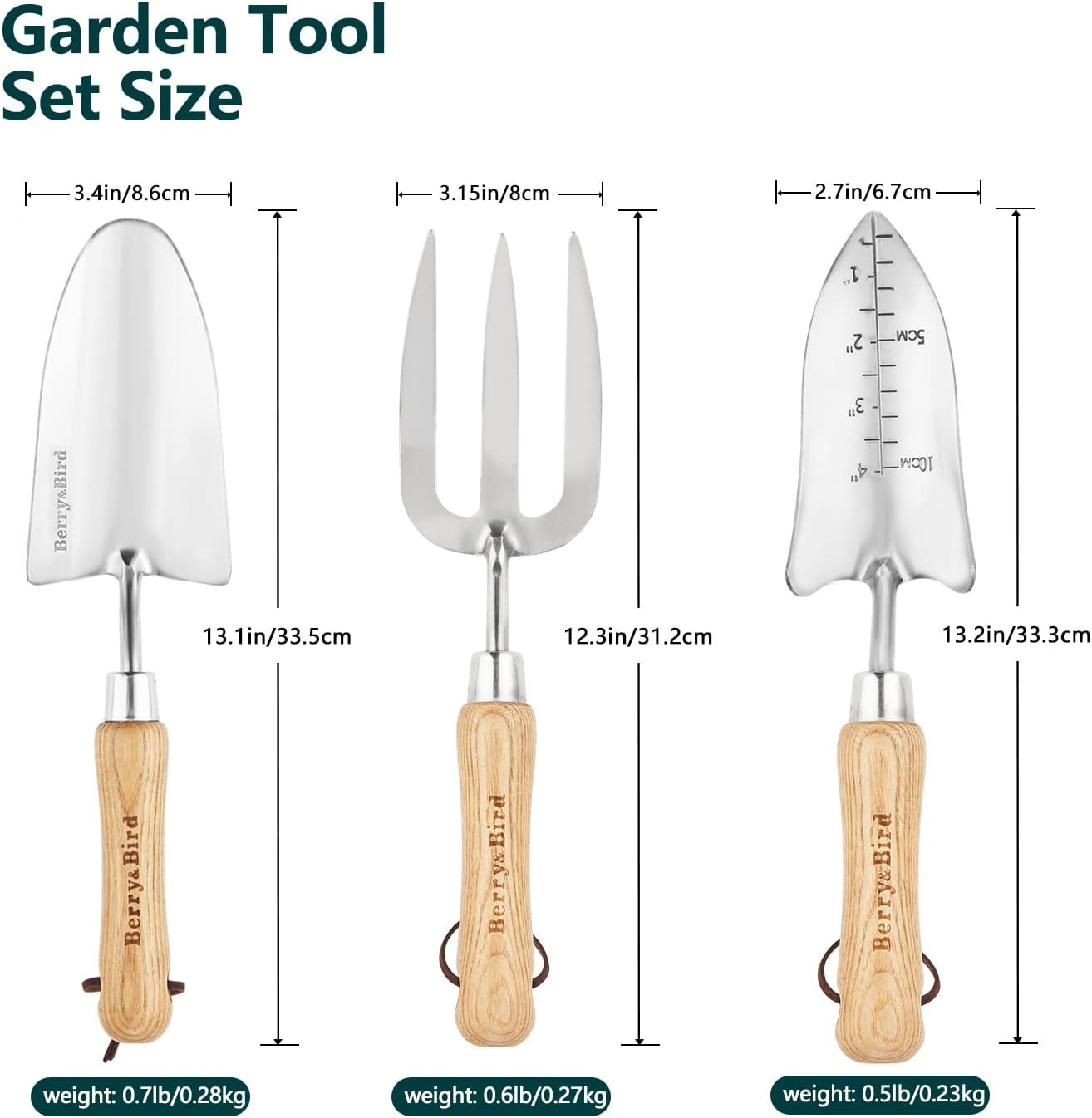 Garden Tool Set- 3PCS Stainless Steel Gardening Tool Sets with Wooden Handle Tro