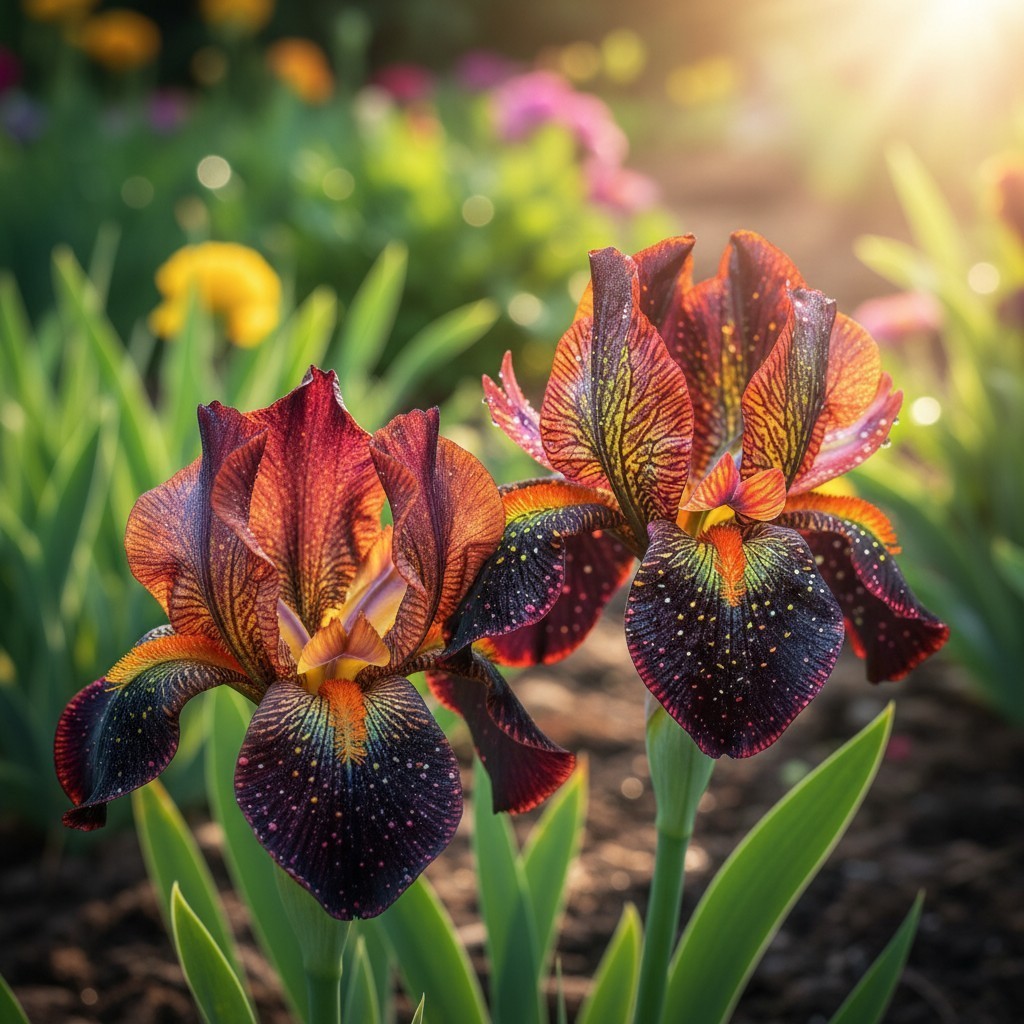 50 Fire Glow Pattern Bearded Iris Seeds – Vibrant Red & Black Ruffled Blooms