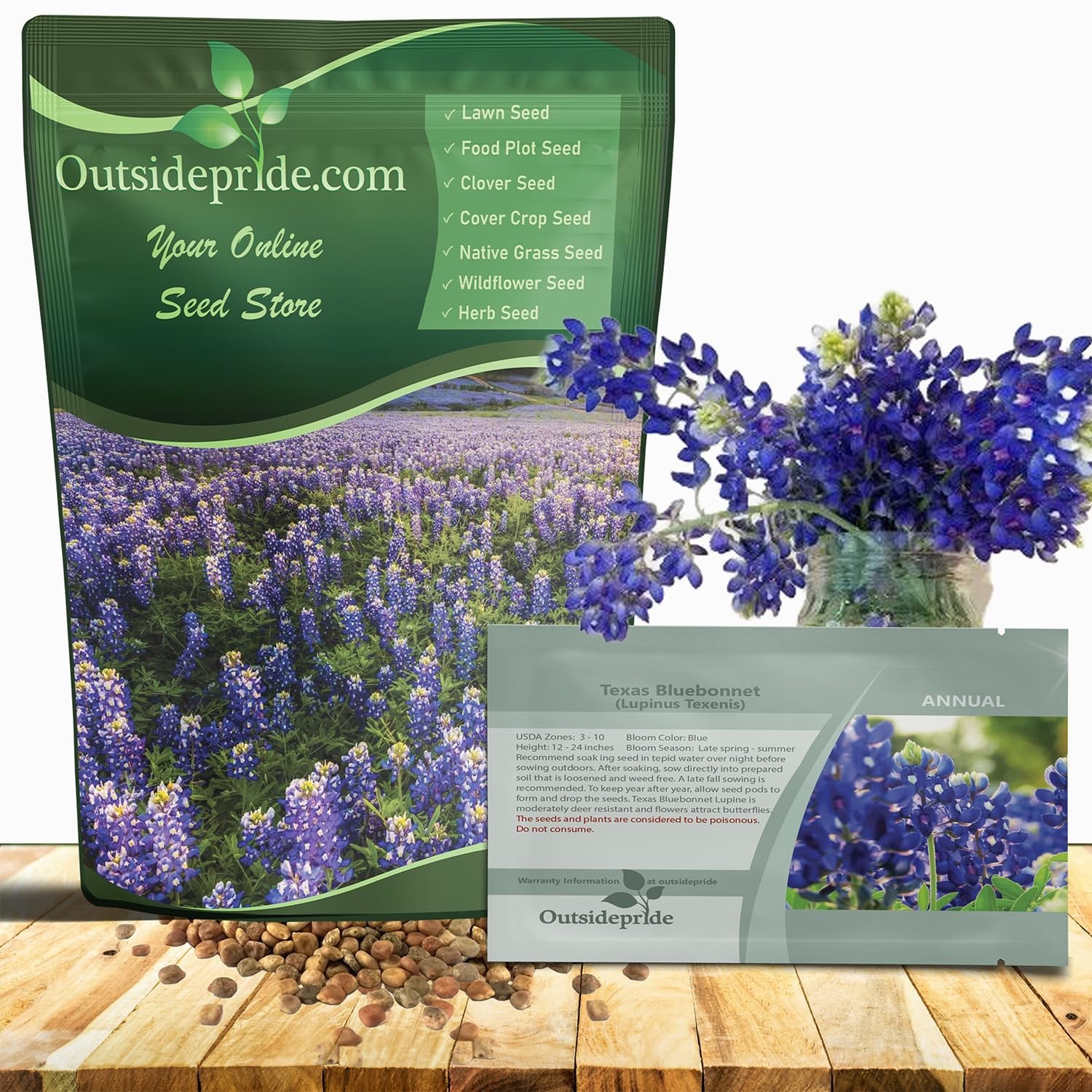 Texas Bluebonnet Seeds – 1/4 lb Heirloom Annual Wildflower, Drought-Tolerant, Bl