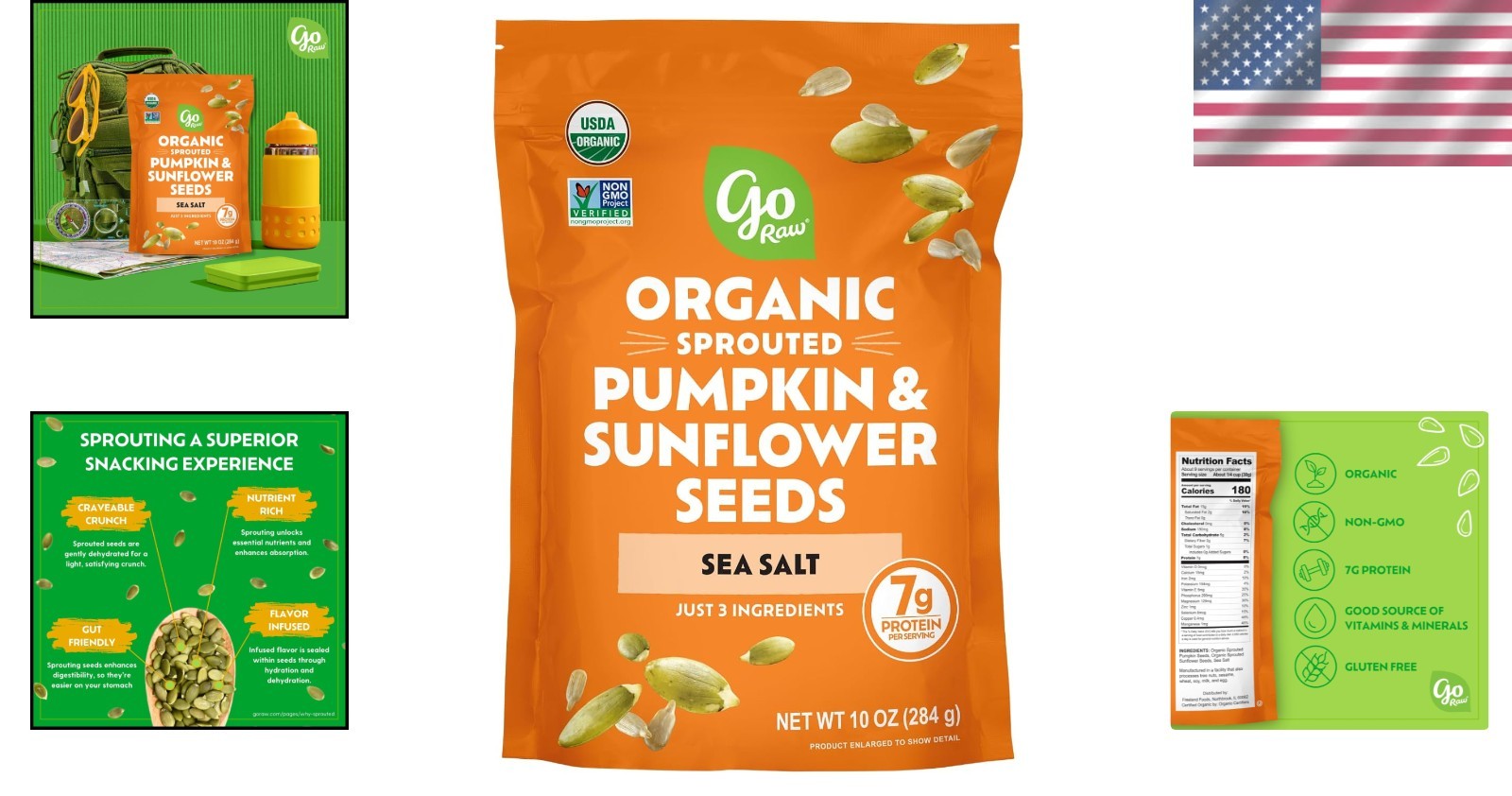 Healthy Snack Pack: Organic Sprouted Pumpkin & Sunflower Seeds, 10oz Resealable