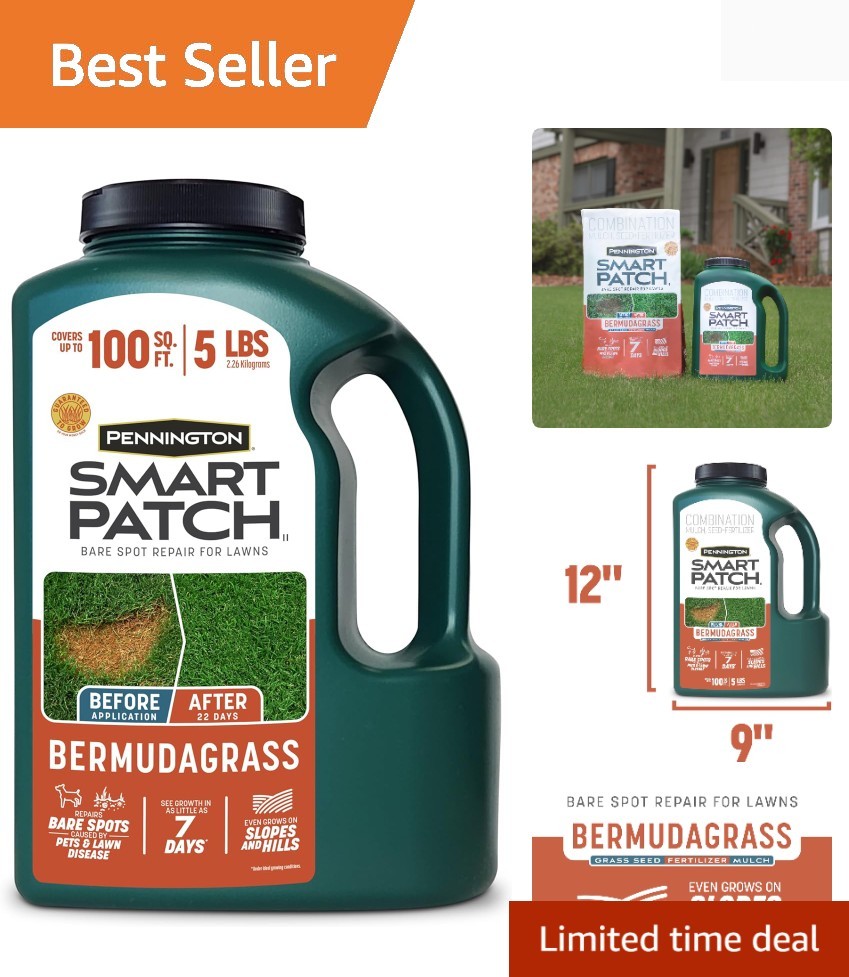 Smart Patch Bermudagrass 5lb 100 sq. ft. Grass Seed Bare Spot Repair with Mul…