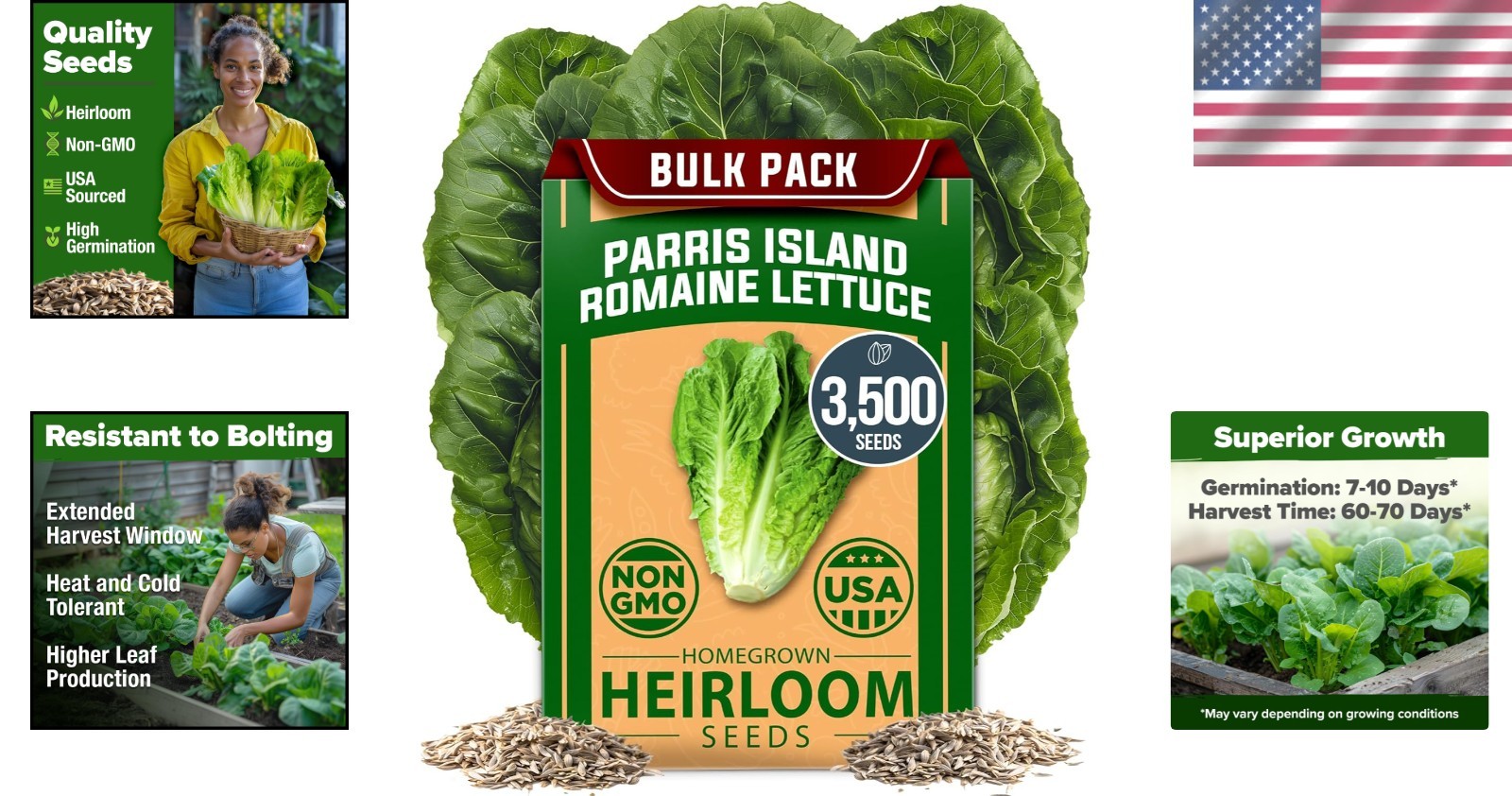 Parris Island Romaine Lettuce Seeds – Heirloom, Non-GMO, High Germination, Cr…