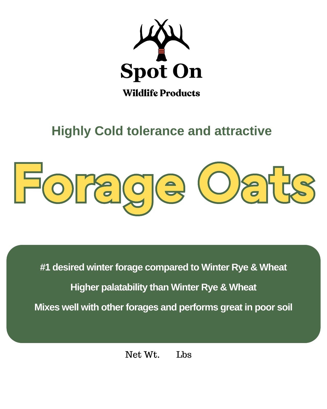Spot On Winter Forage Oats Seed 10 lb Bag – Deer & Turkey Food Plot, Cold Hardy
