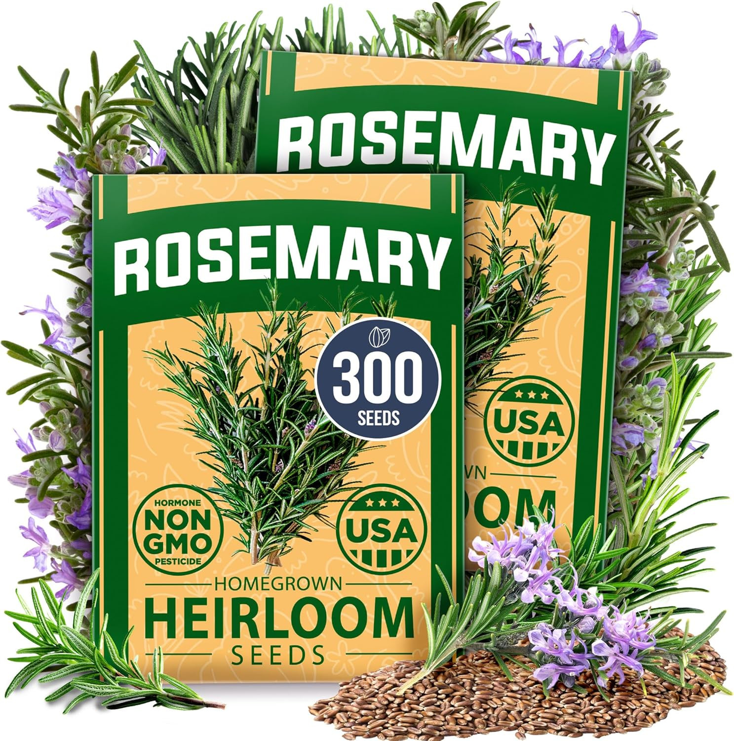 HOME GROWN Rosemary Seeds Pack – 300 High Germinating Heirloom Herb Seeds for Pl