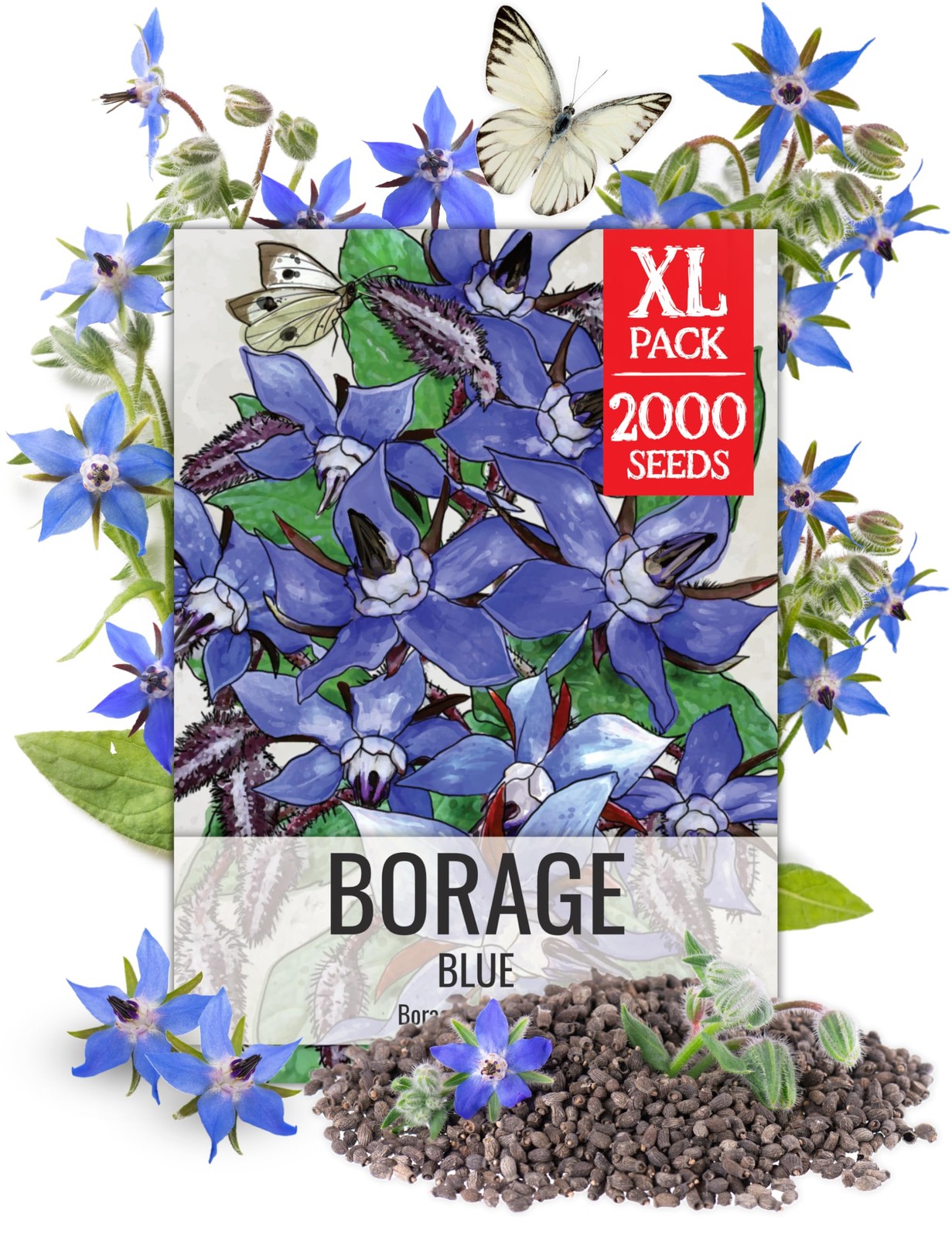 Blue Borage Seeds – Non-GMO Heirloom Herb Seeds for Pollinators | 1.5 oz Pack