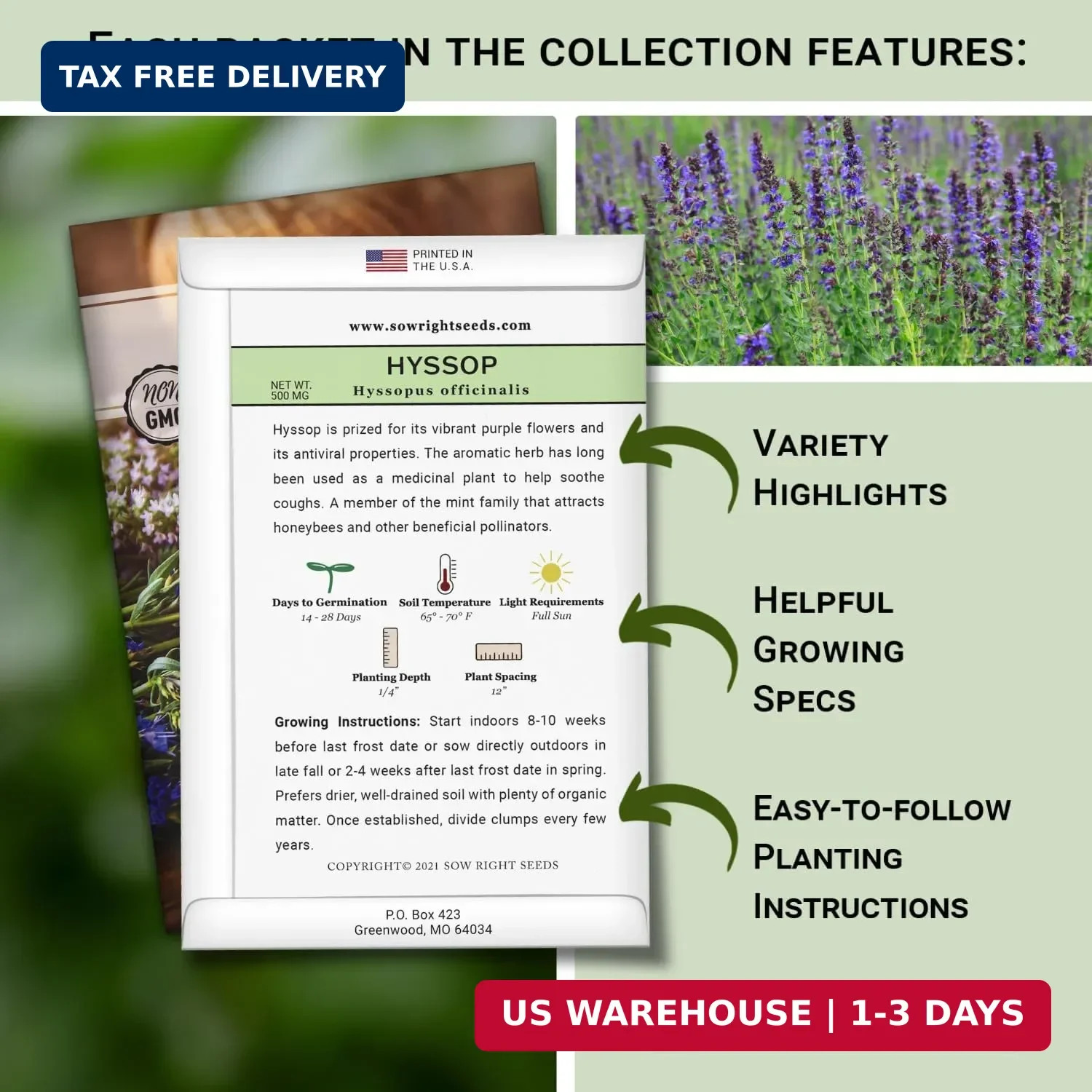 Sow Right Seeds – Large Herbal Tea Garden Seed Collection for Planting – Lemon B