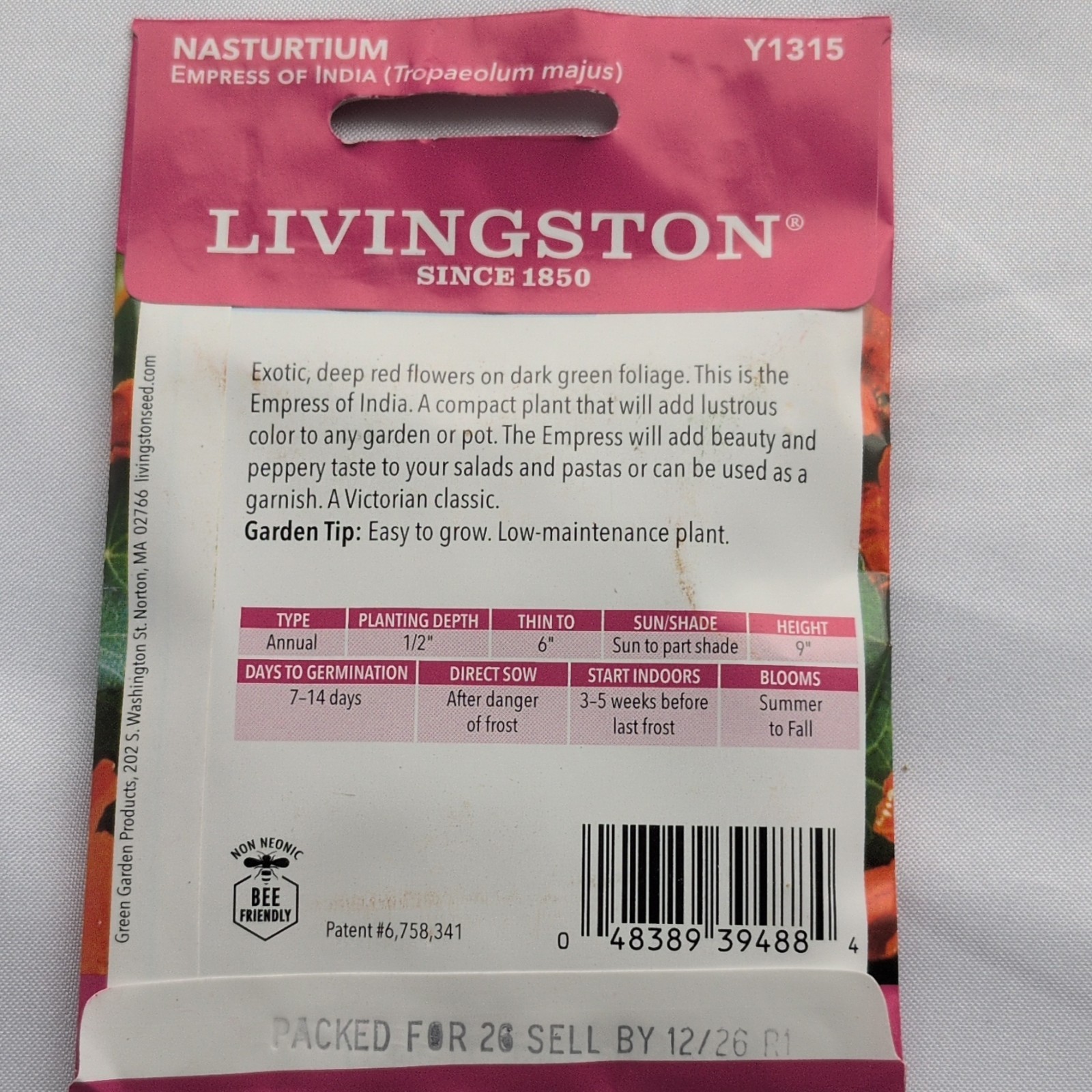 Livingston Nasturtium Empress of India Annual Red Edible Seeds Bee Friendly Y13…