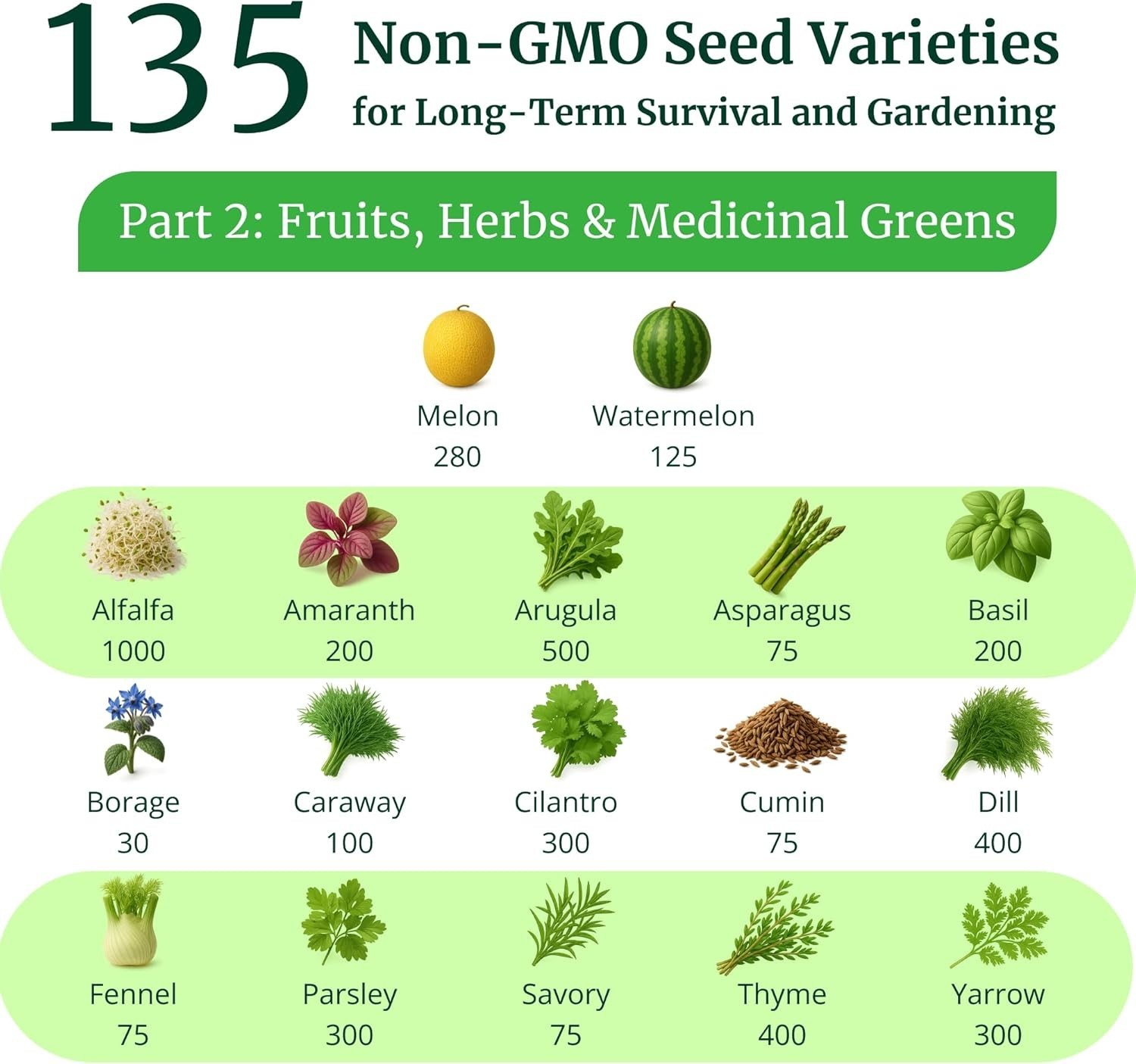 Heirloom Seeds: 135 Variety Vault, Non-GMO, USDA Zones 1-11, Organic Vegetabl…