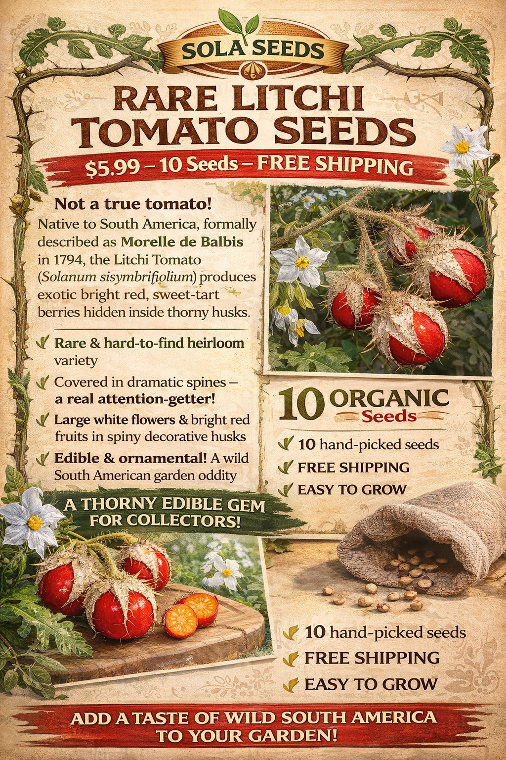 10 Rare Litchi Tomato Seeds-Heirloom-Solanum sisymbriifolium Free Shipping USA