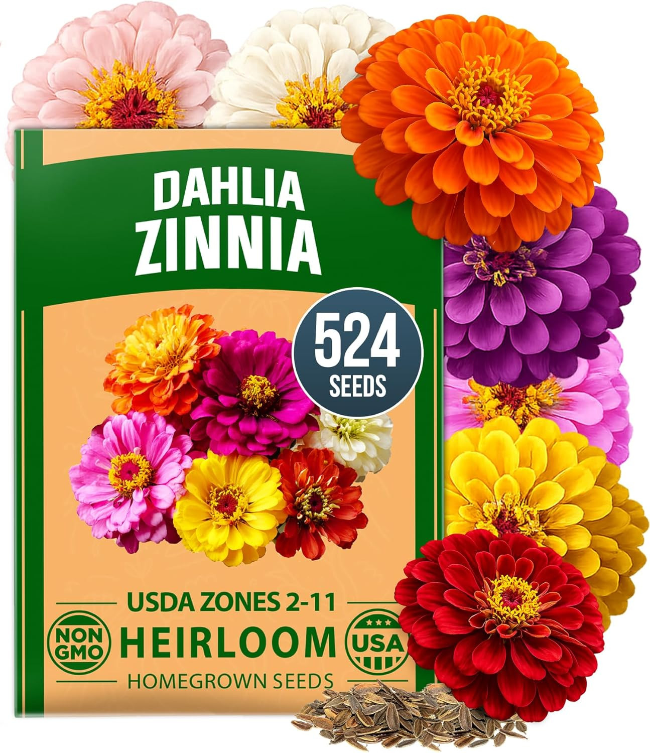 HOME GROWN Zinnia Dahlia Seeds Pack for 2026 Non GMO 524 Flower Seeds | Vibrant