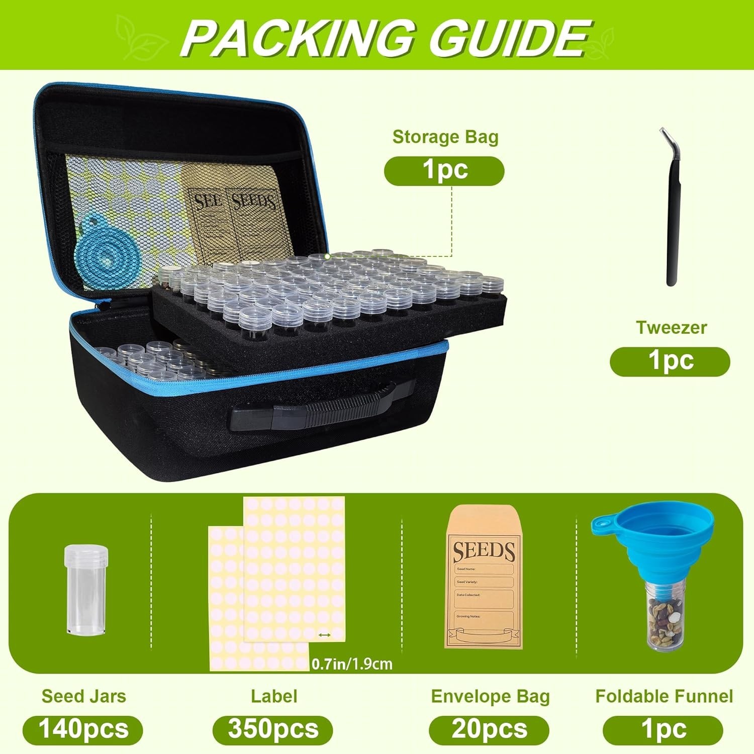 Seed Storage Organizer Box with 140 Slots and Envelopes for Vegetable and Flower