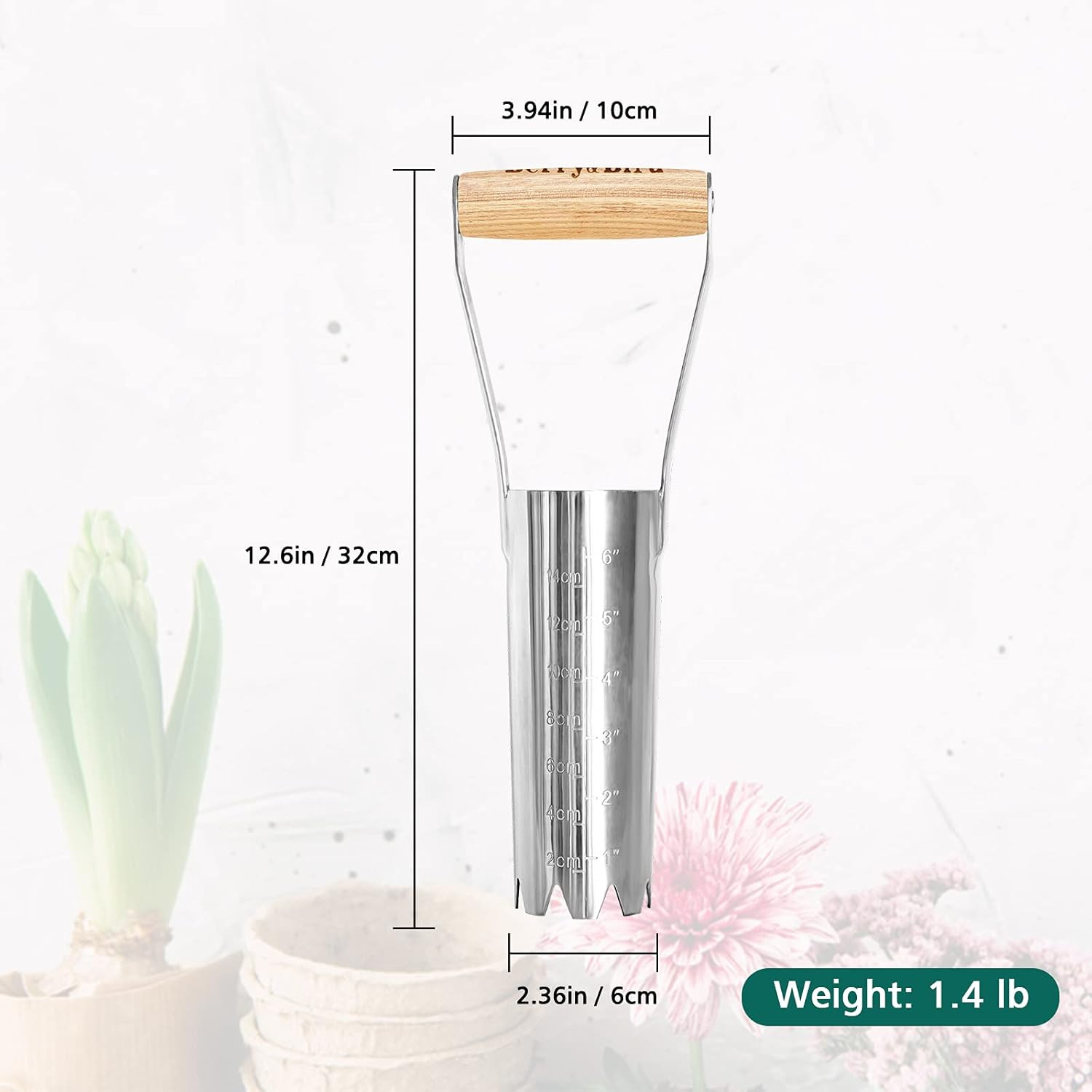 Garden Bulb Planter with 6 Inches Depth Mark, Garden Bulb Transplanter Tool with