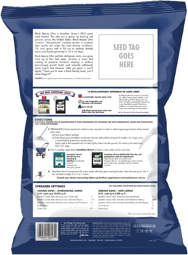 25 lb Black Beauty Grass Seed | Germinates in 7-14 Days, Dark Green Turf