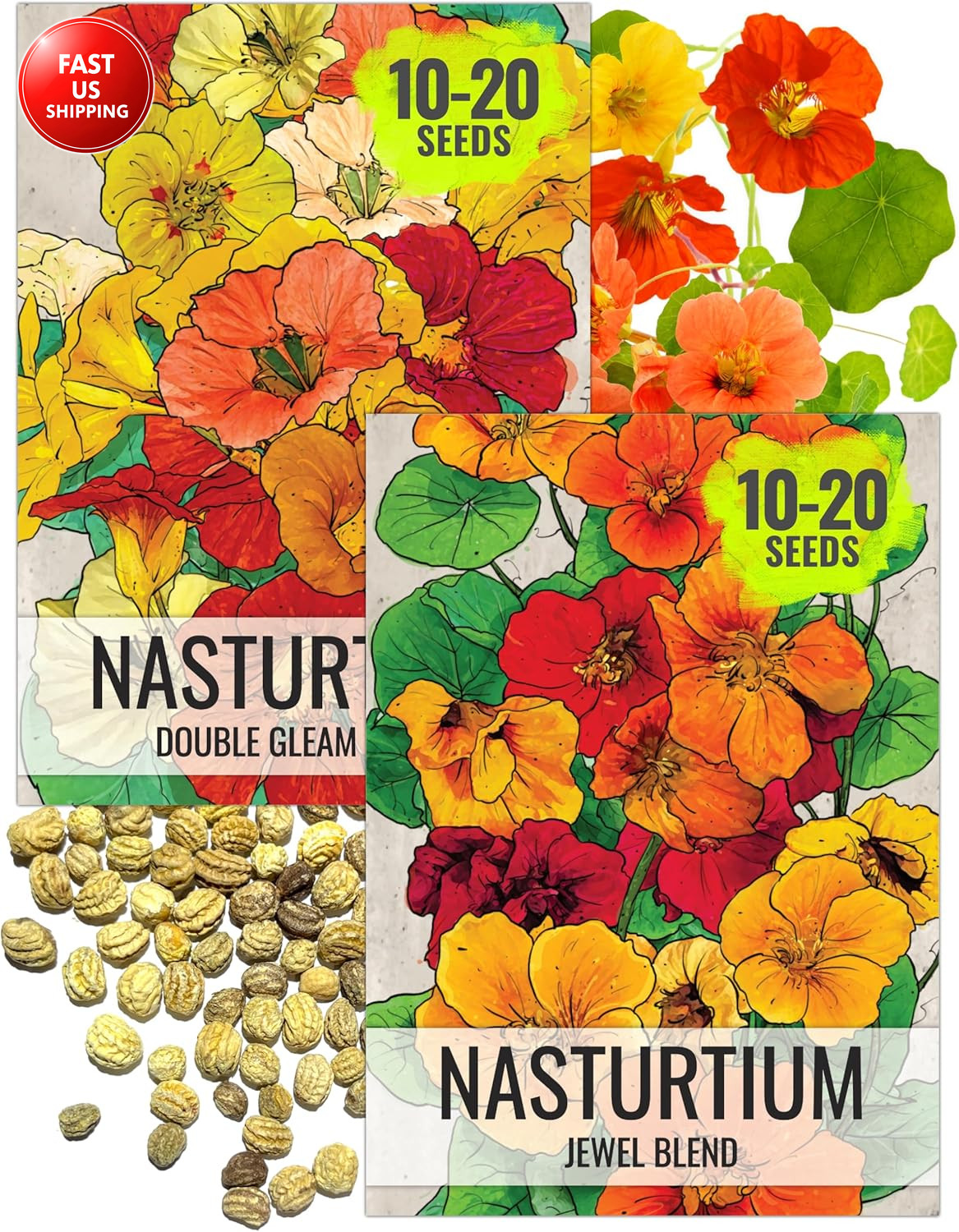 Nasturtium Seeds for Planting Edible Flowers – Collection Set of Jewel Blend & D