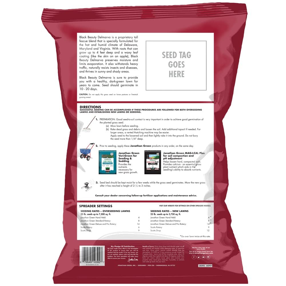 Jonathan Green Black Beauty Delmarva Grass Seed 25 lb for Mid Atlantic Lawns
