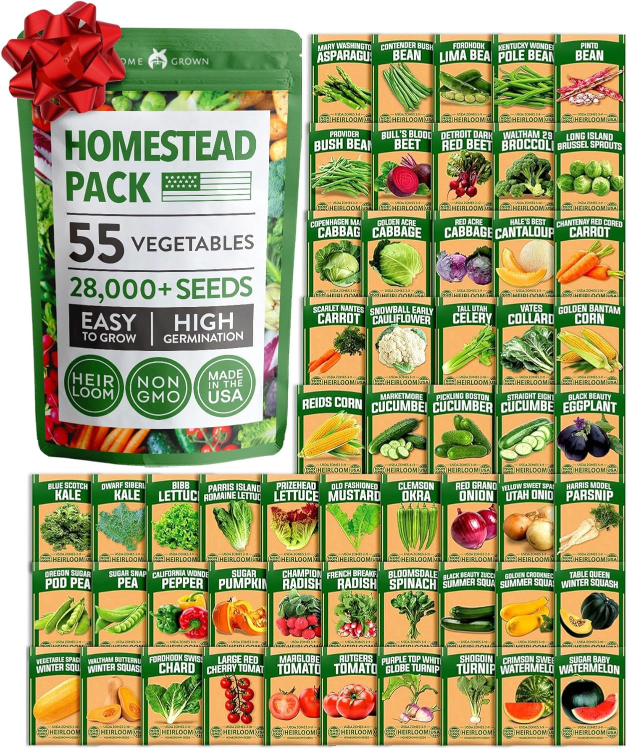 55 Variety Survival Seed Vault 28,000+ Heirloom Non-Gmo Vegetable Seeds for Plan