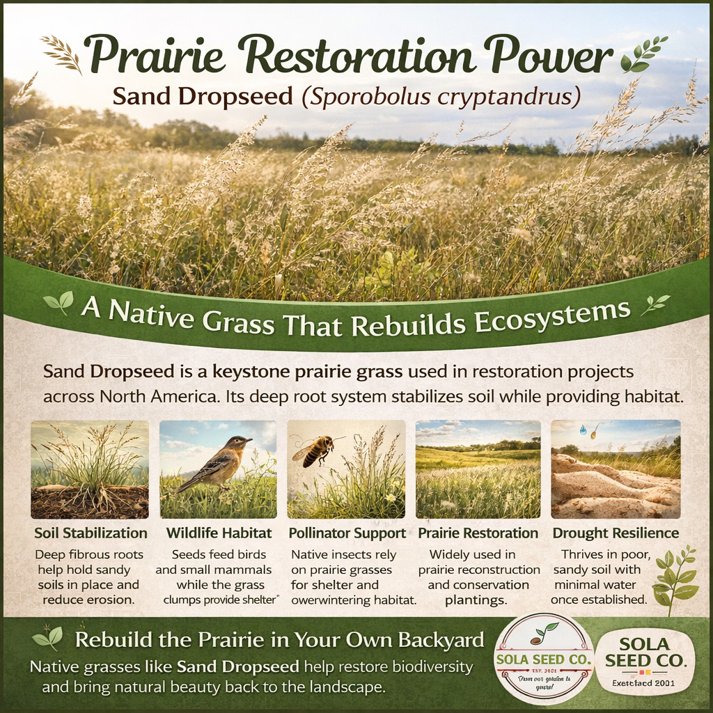 1000 Sand Dropseed Seeds (Sporobolus cryptandrus) Native Prairie Grass USA