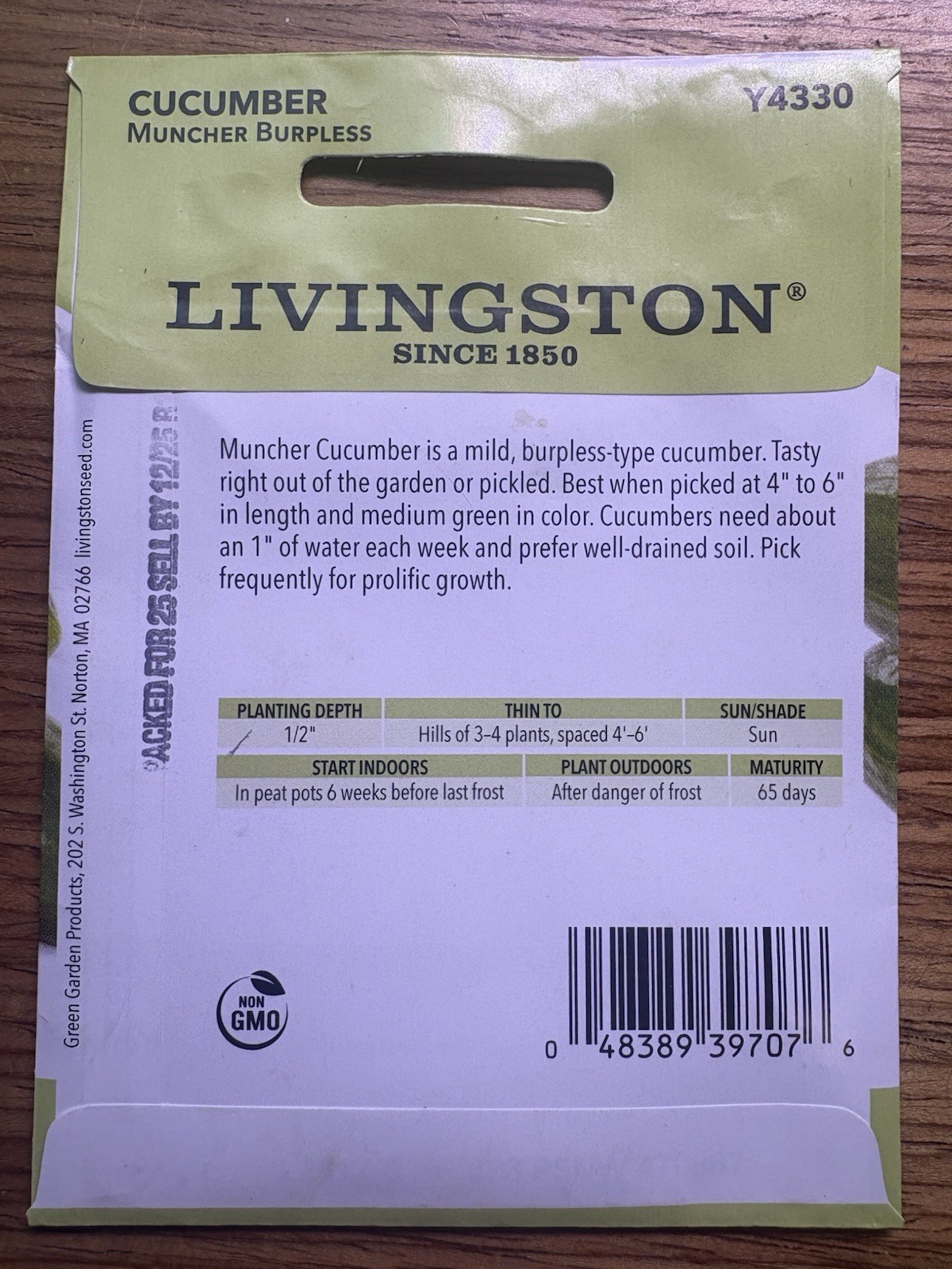 5 PACK Livingston Seed Company Cucumber Muncher Burpless Non-GMO Vegetable Seeds