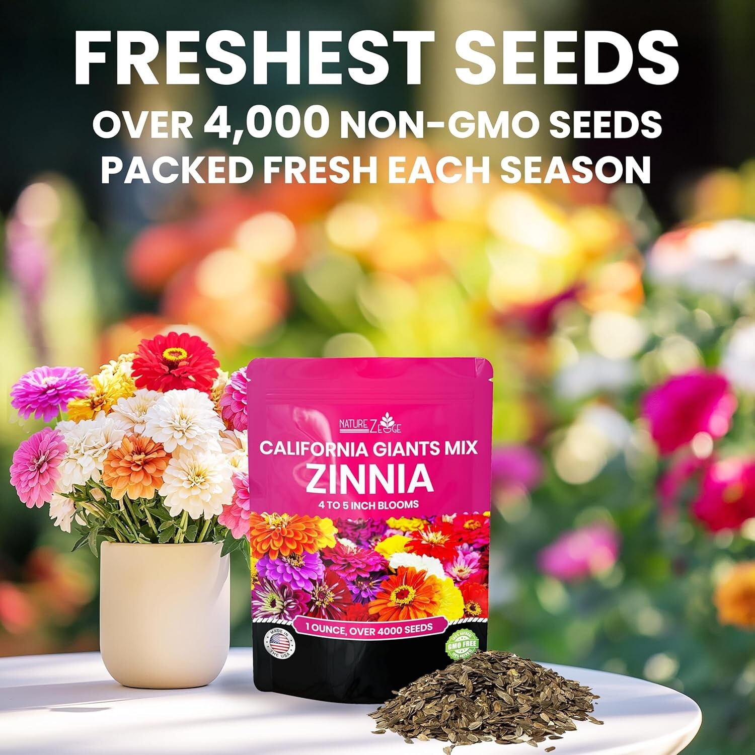 California Giants Zinnia Seeds – Multi-Color, GMO Free, 1 Oz for Vibrant Gardens