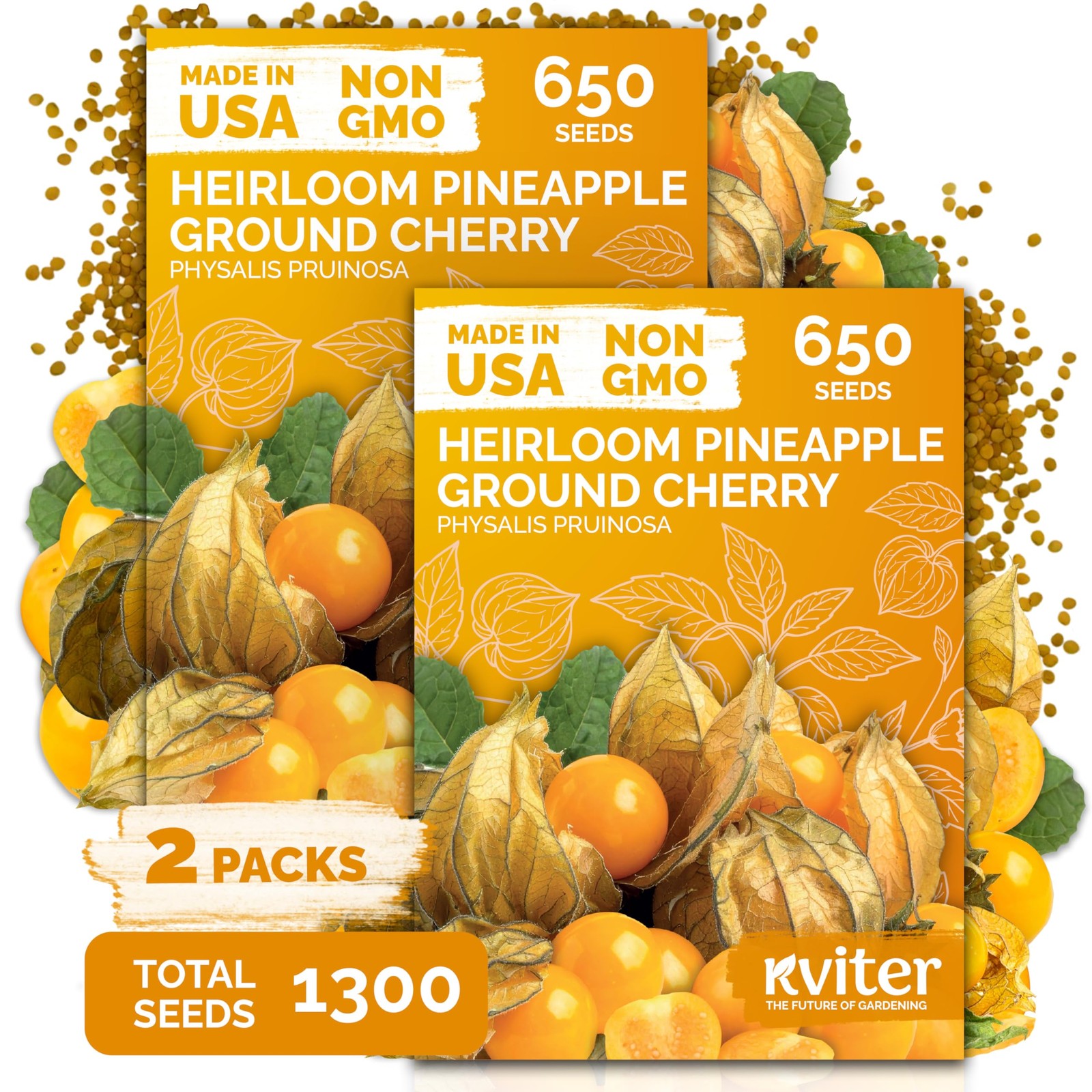 KVITER 1,300 Pineapple Ground Cherry (Physalis Pruinosa) Seeds, 2 Pack