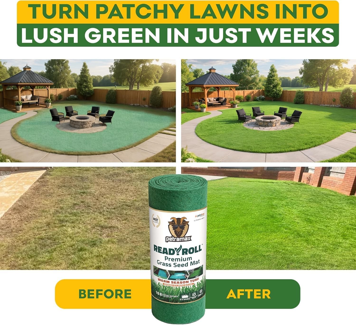 Bermuda Grass Rolls for Southern Lawns – Biodegradable Roll Out Grass Mat – A…