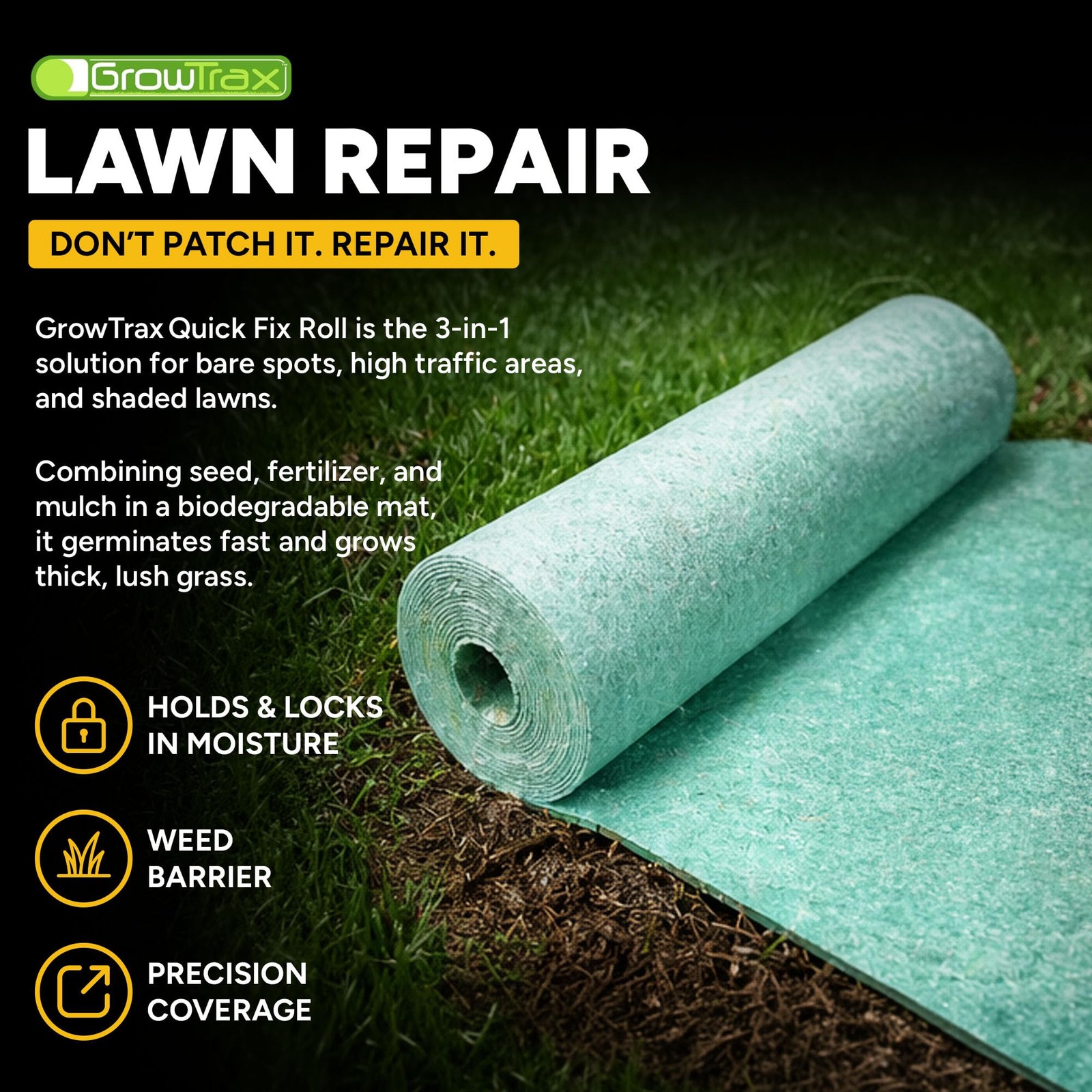 Biodegradable Grass 50 SQFT Bermuda Rye Grass and Fertilizer for Lawns, Dog…
