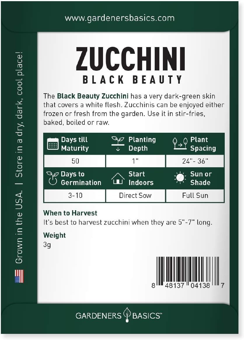 Zucchini Seeds – Black Beauty Heirloom Non-GMO Summer Squash 3 Grams