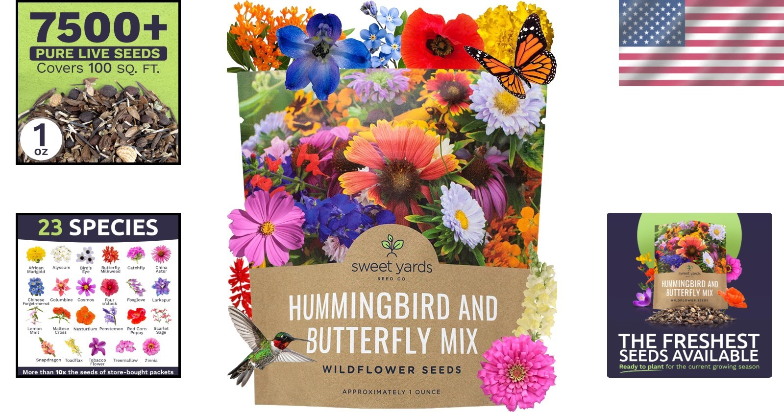 Large 1 Ounce Wildflower Seed Mix – 23 Perennial & Annual Species for Gardens