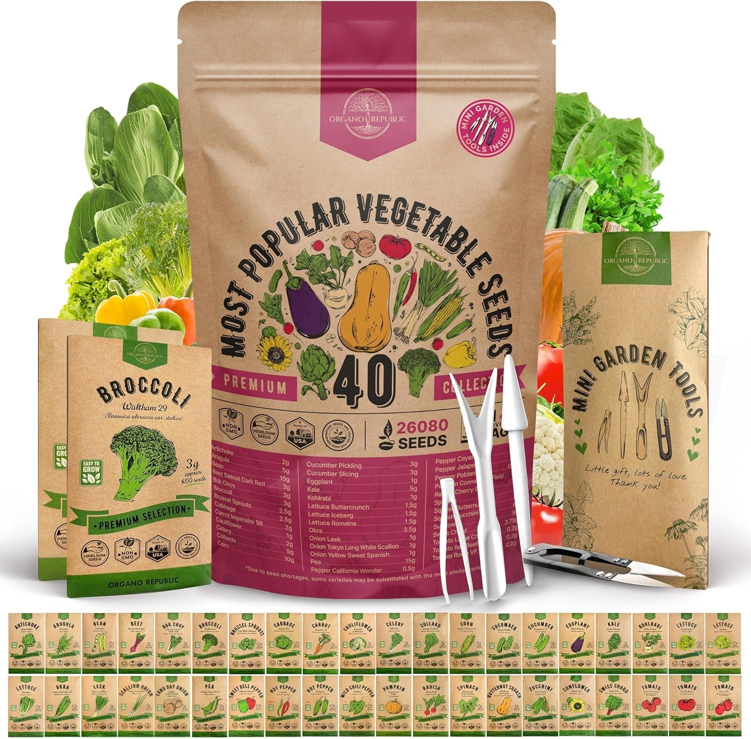 Heirloom Vegetable Seeds Pack with 40 Varieties for Home Garden Enthusiasts