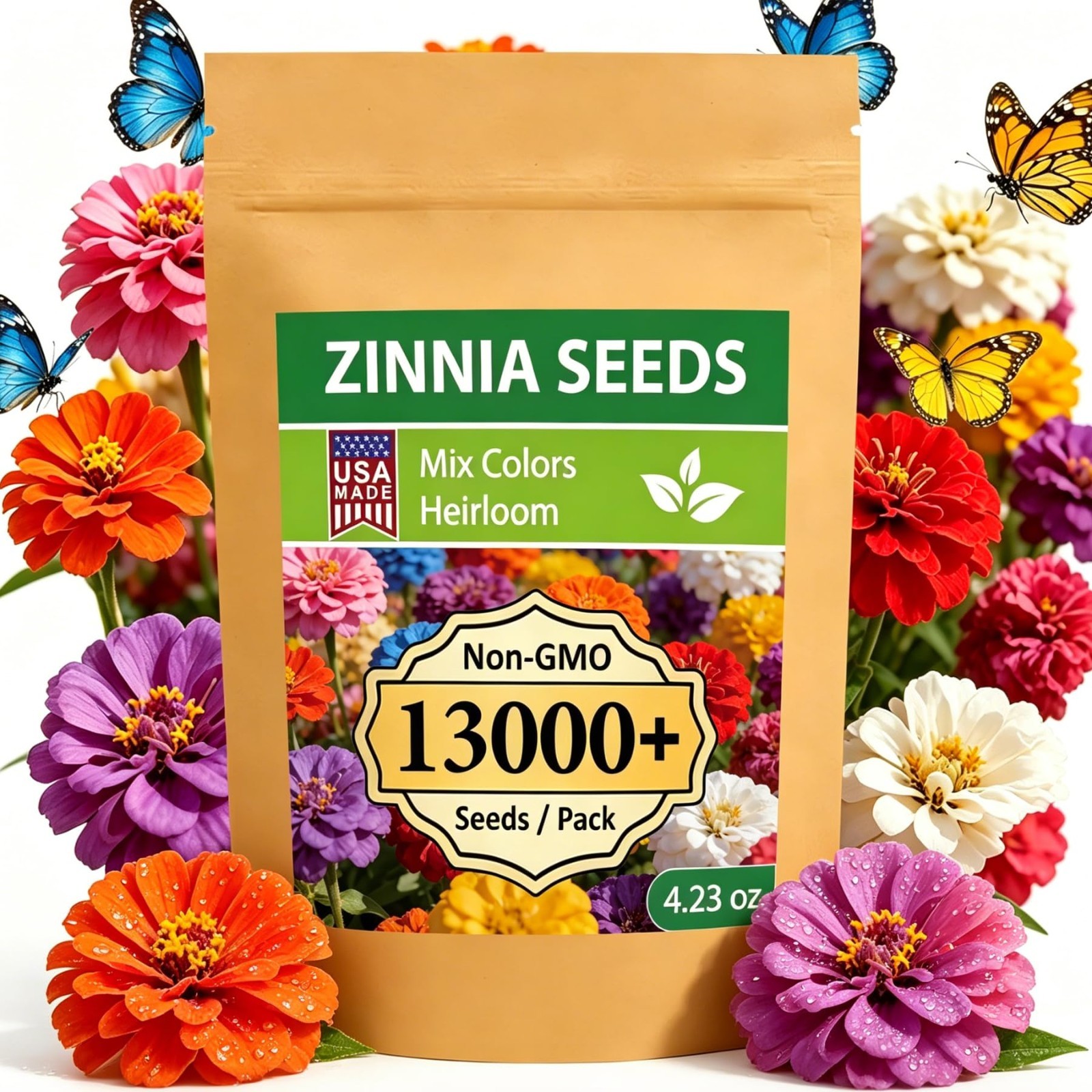 Bulk Zinnia Seeds – 13,000+ Mixed Colors, Large Blooms, Non-GMO, High Germinatio